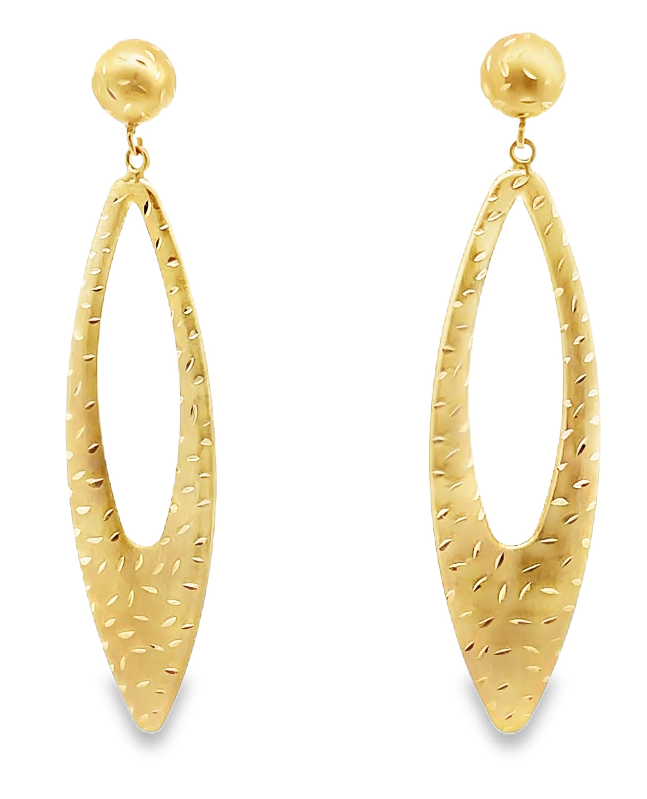14K Yellow Gold Marquise Shape Long Earrings