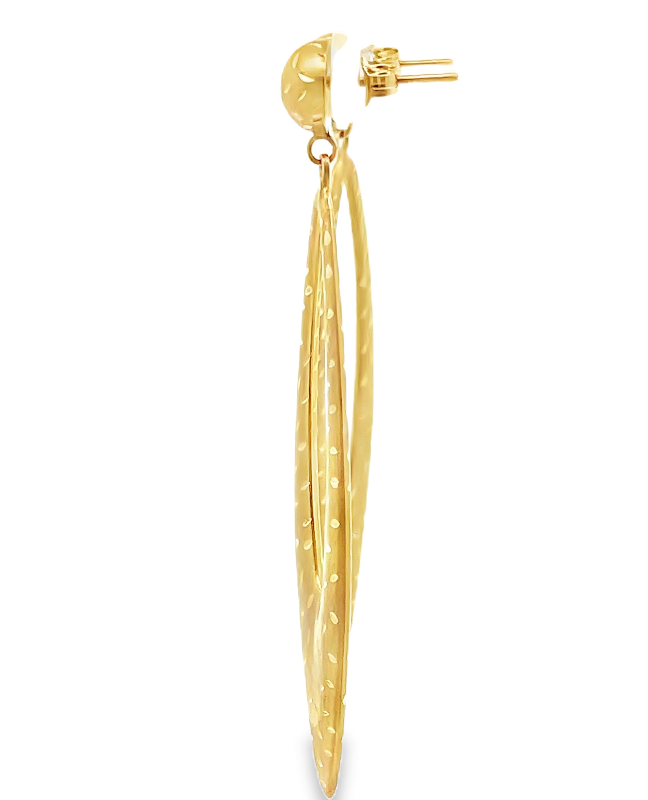 14K Yellow Gold Marquise Shape Long Earrings