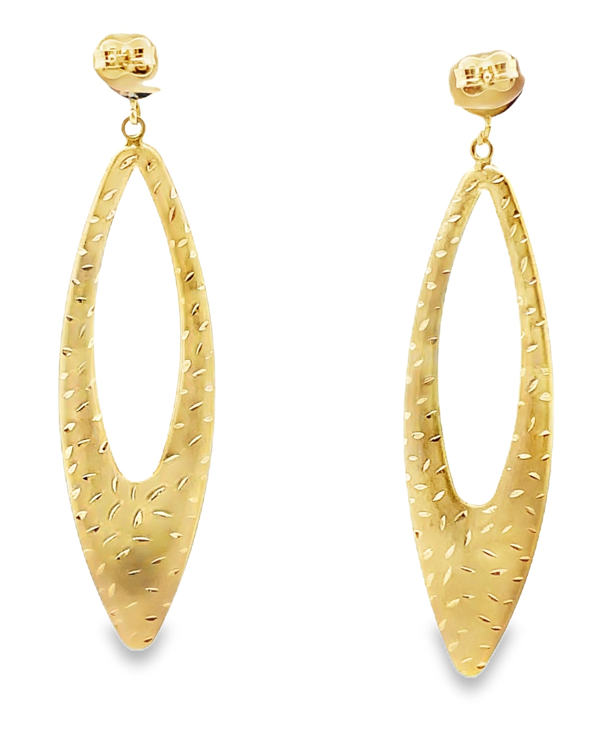 14K Yellow Gold Marquise Shape Long Earrings