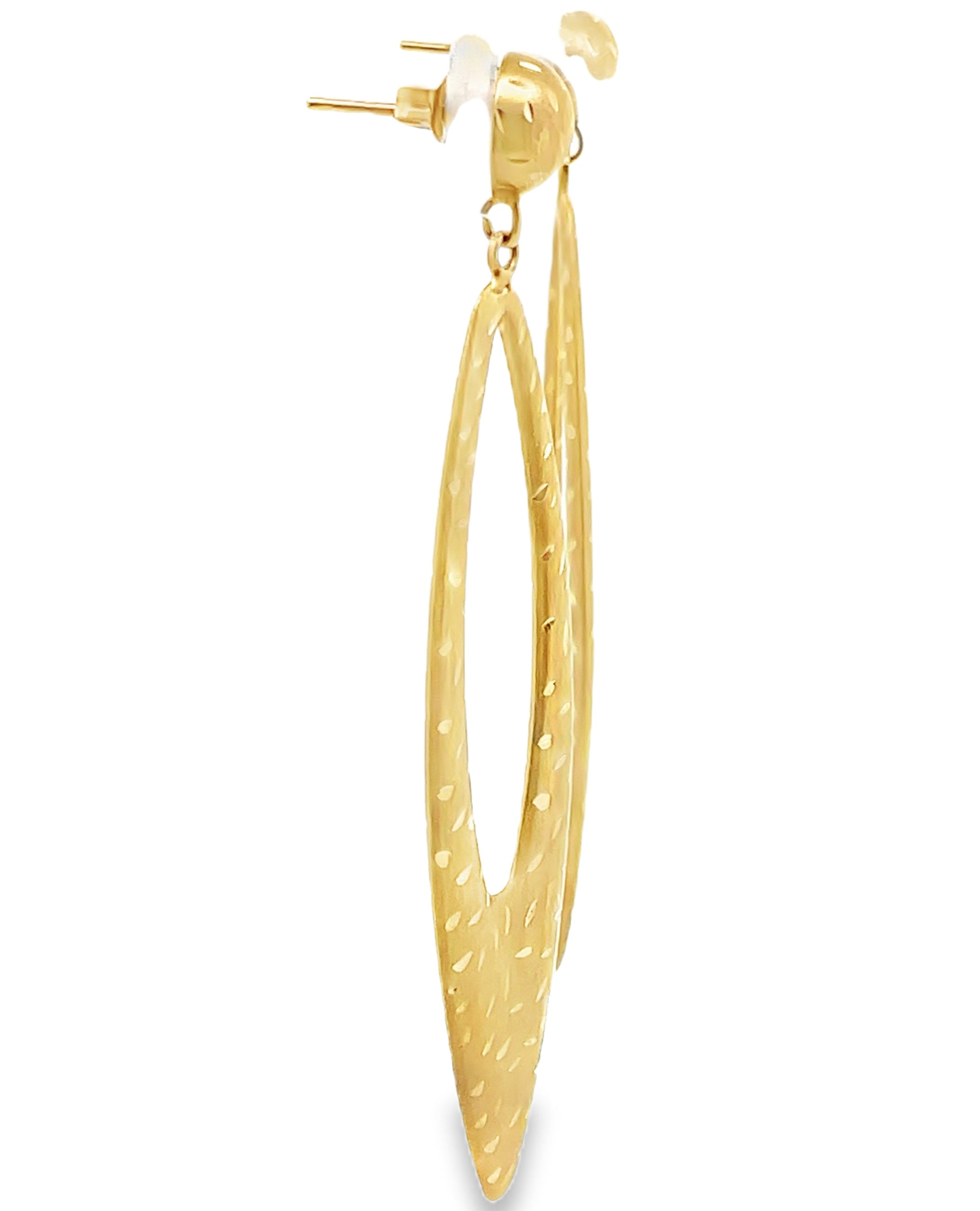 14K Yellow Gold Marquise Shape Long Earrings