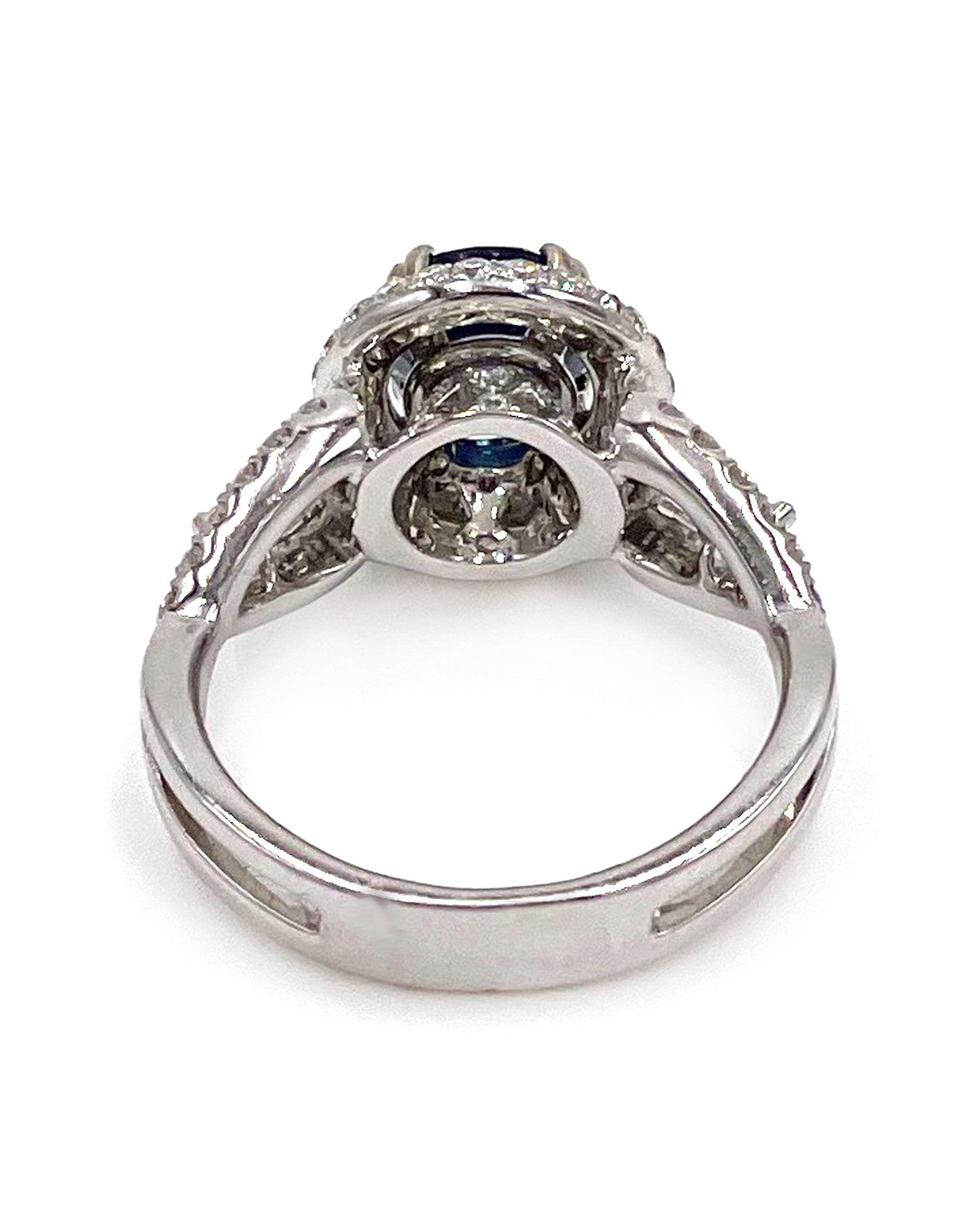Vanna K 18K White Gold Halo Ring with Round Sapphire and Marquise Diamonds