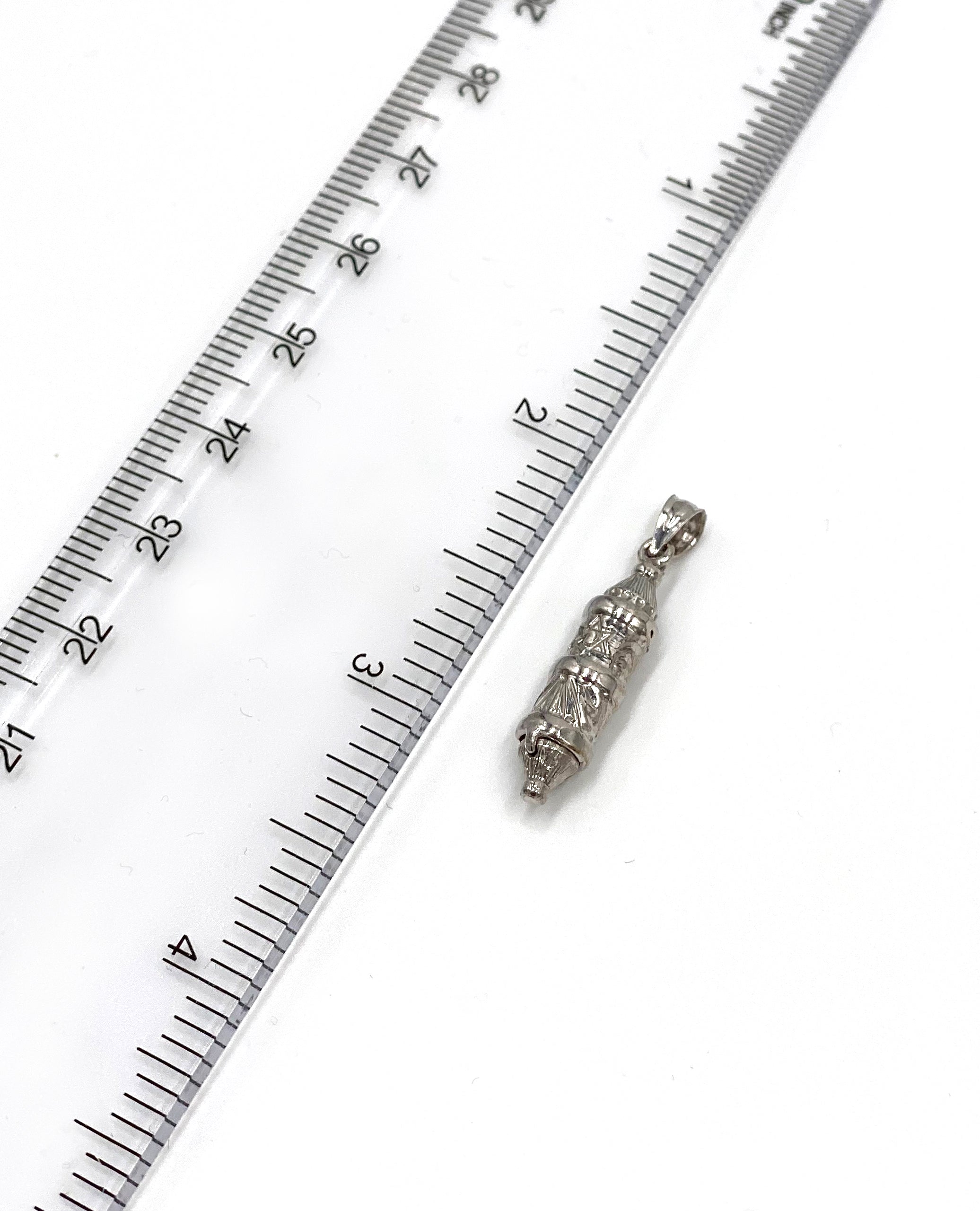 14K White Gold 3D Mezuzah Charm