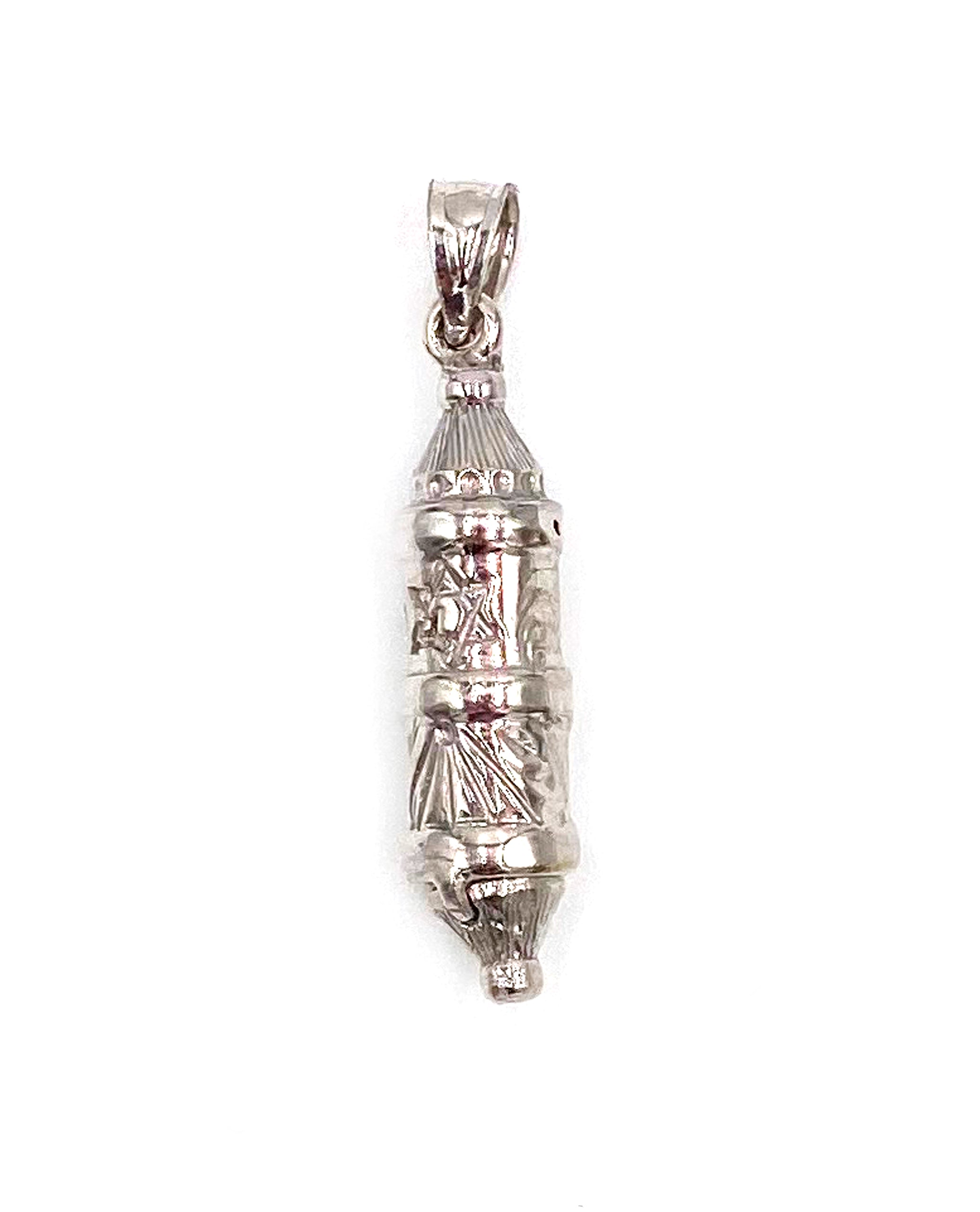 14K White Gold 3D Mezuzah Charm