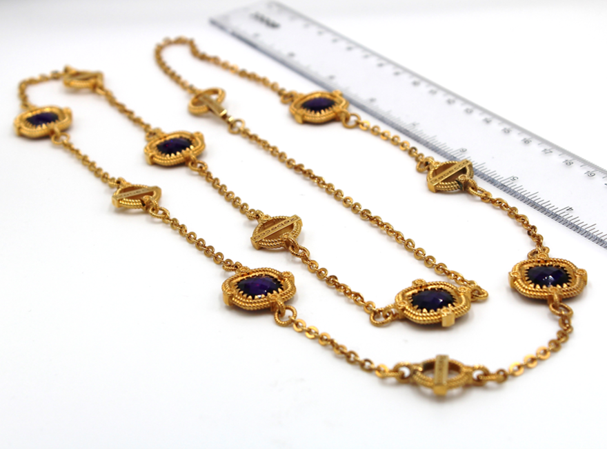 Rebecca Gioielli 40 inch Long Bronze Necklace with Purple Hydrothermal Stones