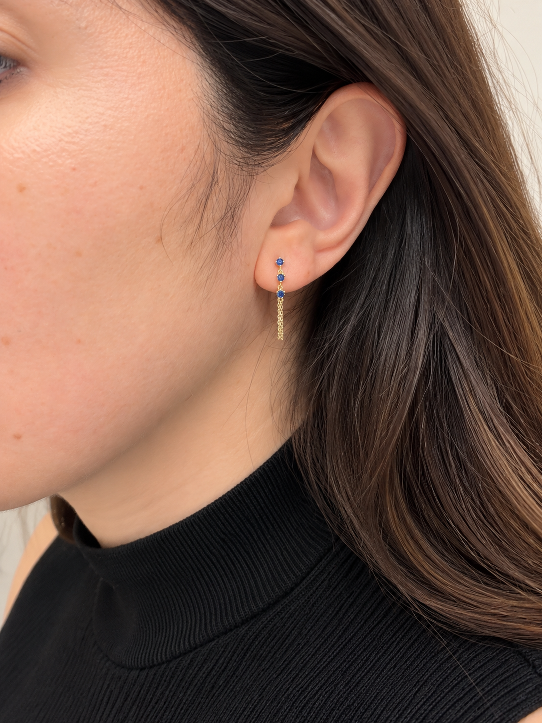 14K Yellow Gold Chain Earrings with Sapphires