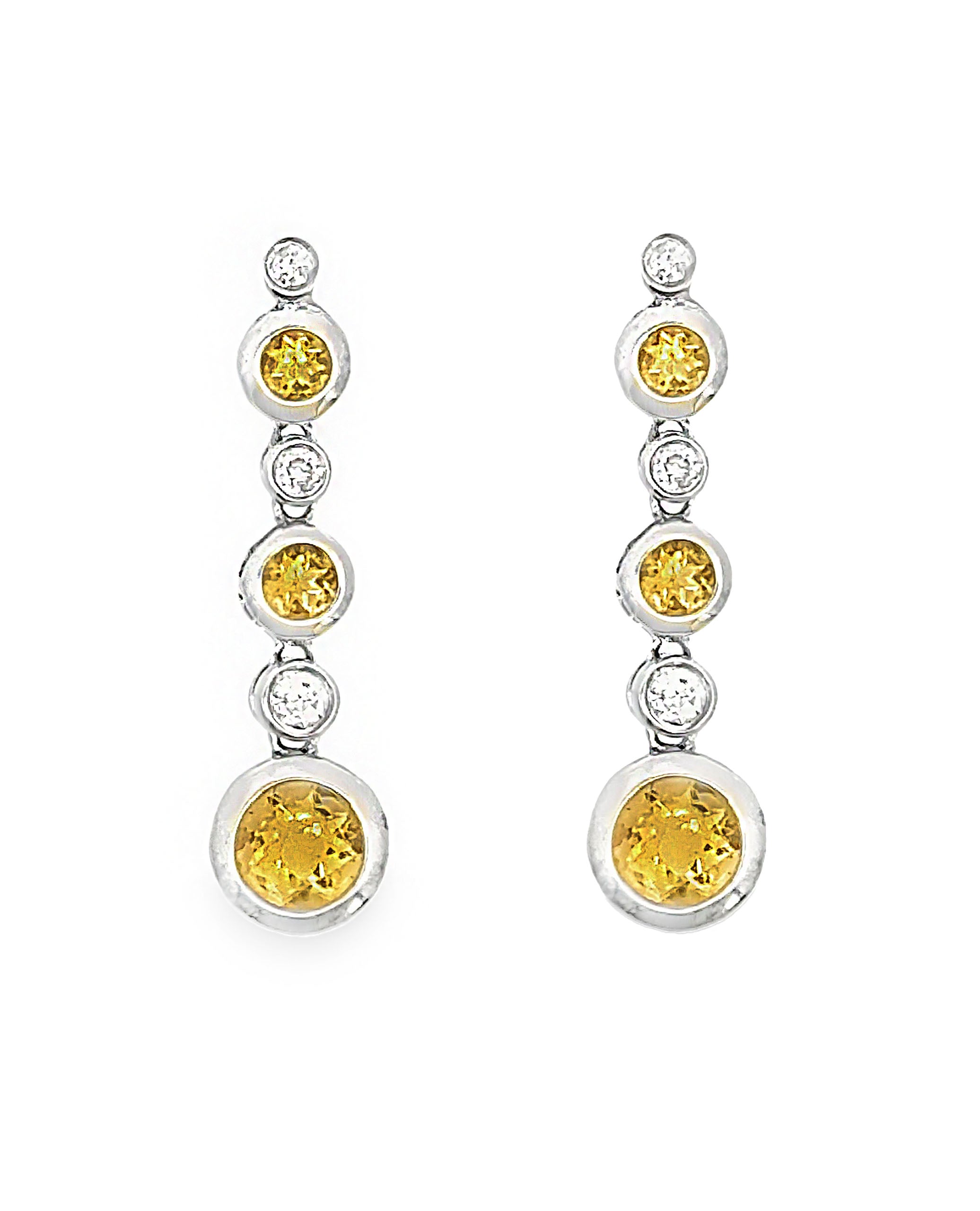 14K White Gold Citrine and Diamond Drop Earrings