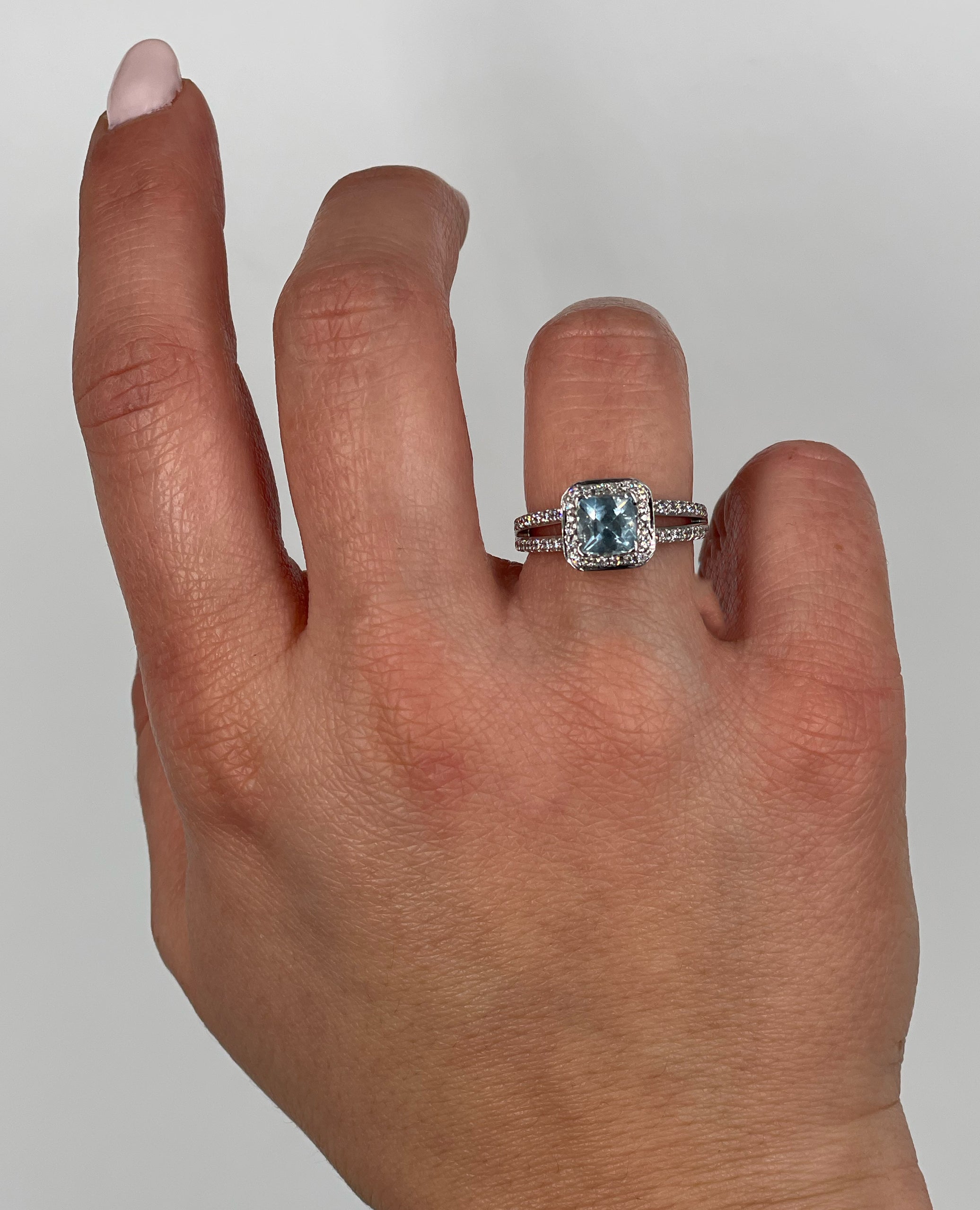 Scott Kay M1257RQ510WW 14K White Gold Engagement Ring with Aquamarine