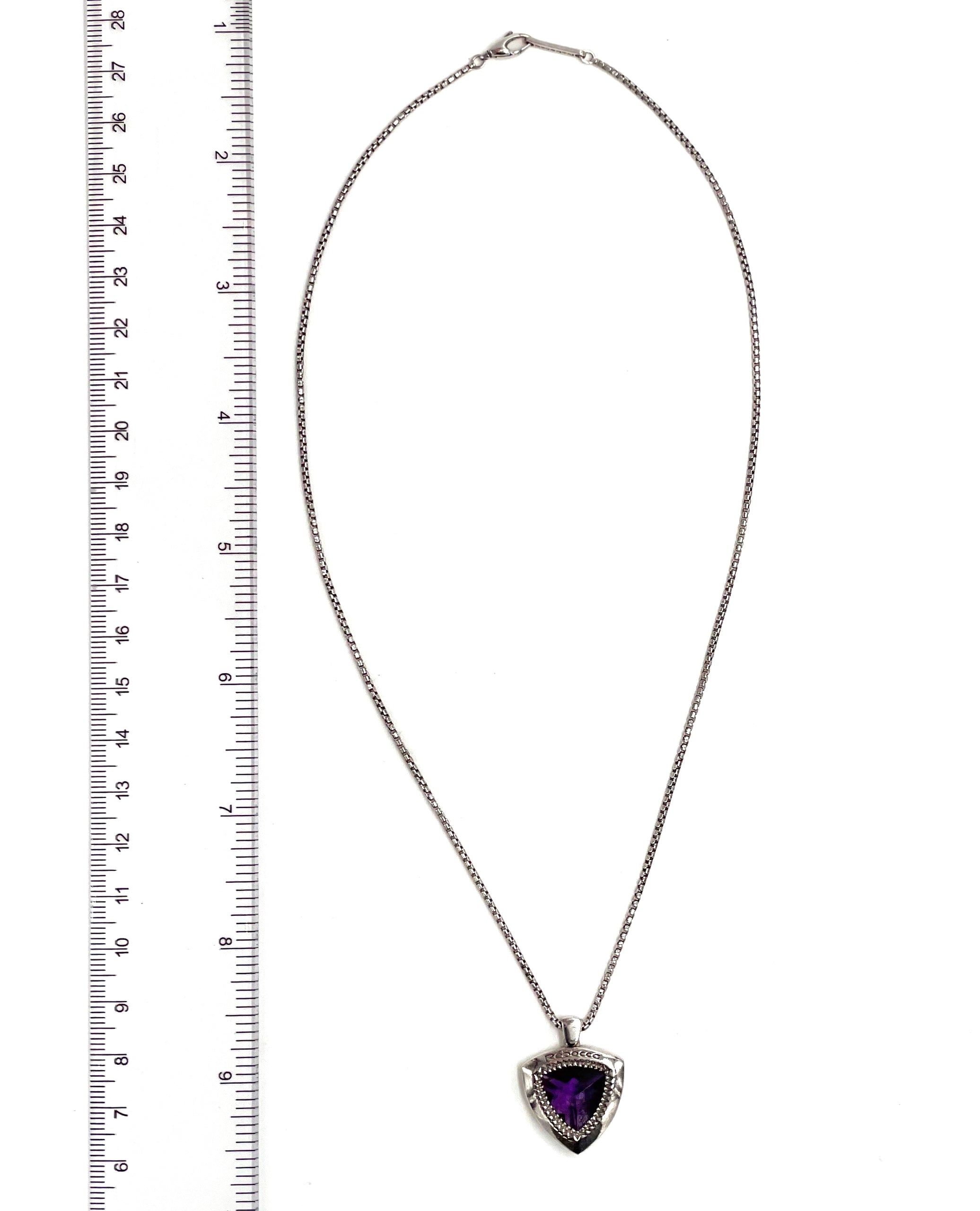 Rebecca Gioielli "Liberty" Purple Triangle Beaded Pendant Necklace in Sterling Silver