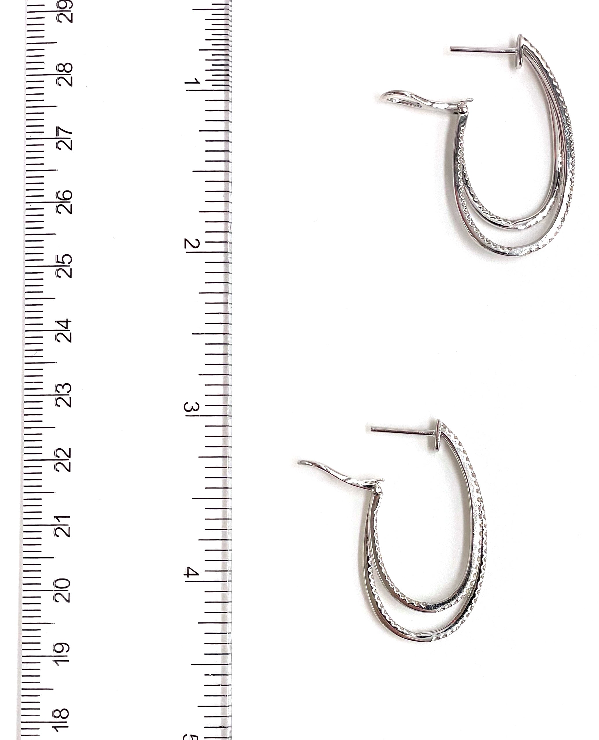 14K White Gold Double Hoop Diamond Drop Earrings