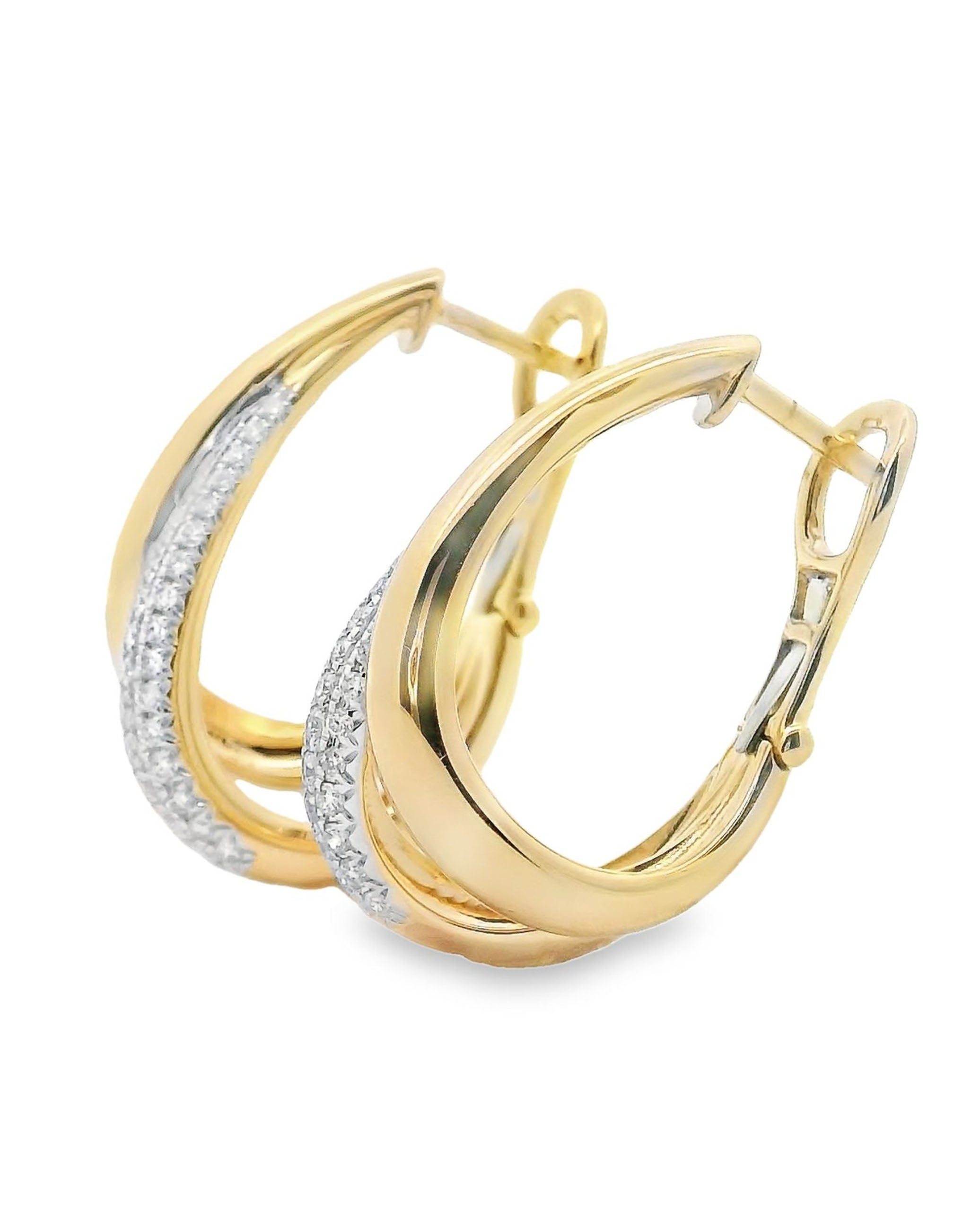 14K Two Tone Double Hoop Diamond Earrings
