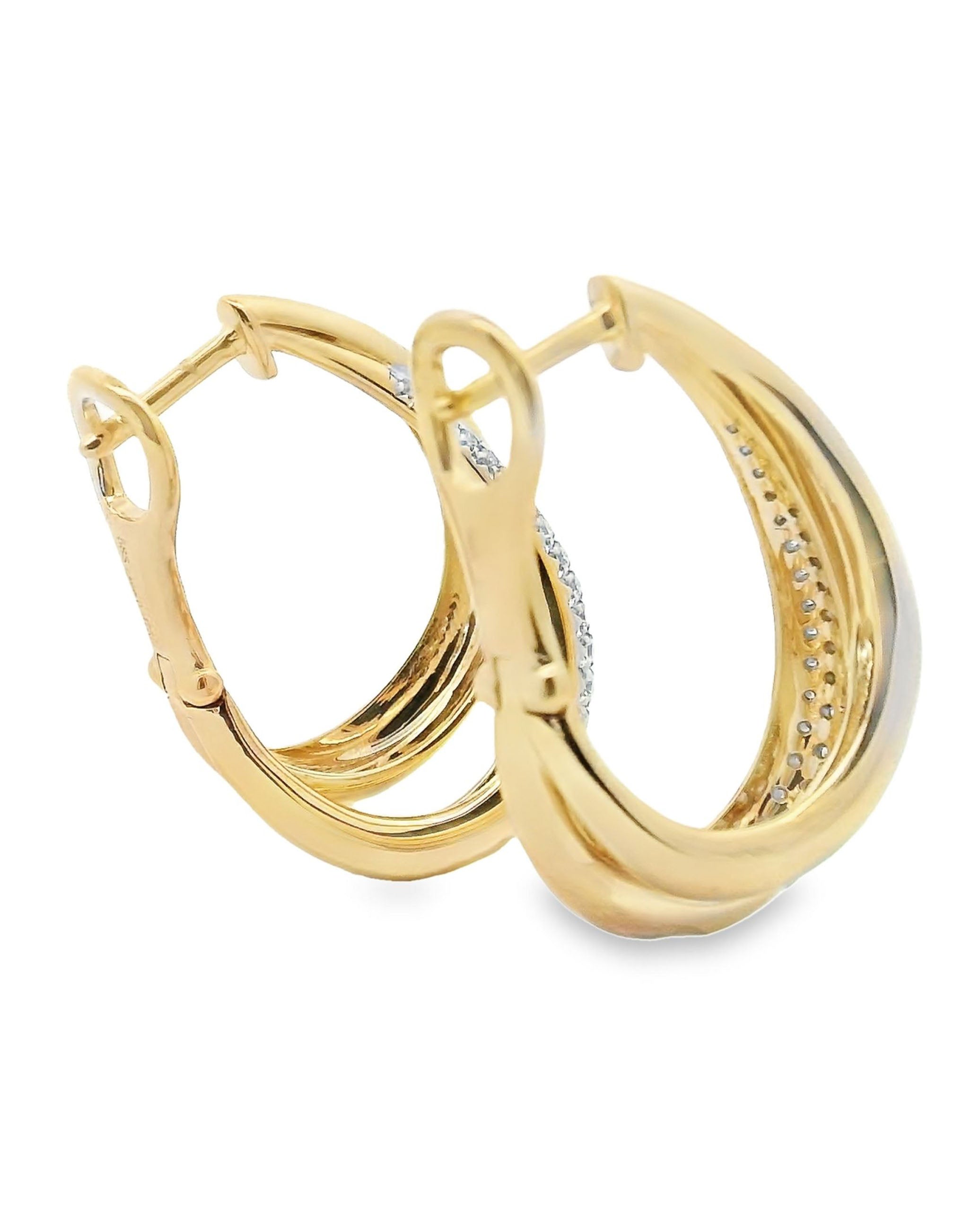 14K Two Tone Double Hoop Diamond Earrings