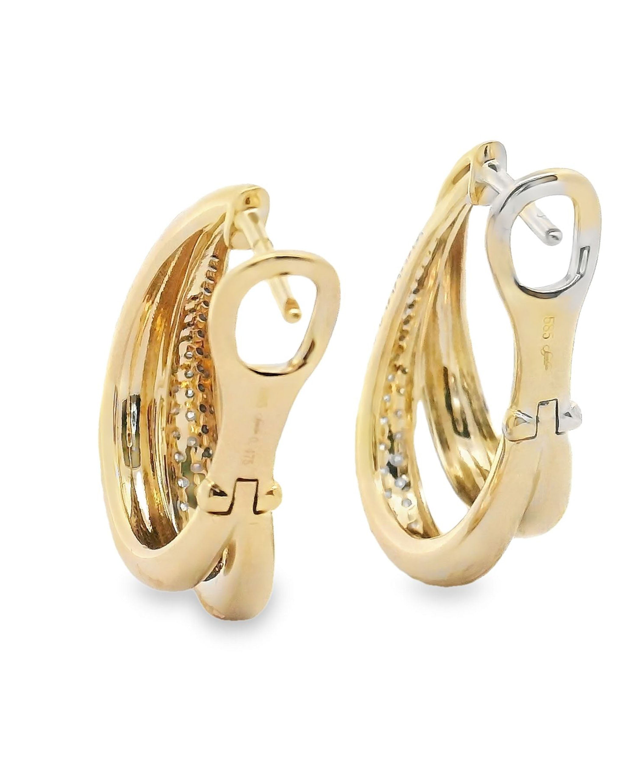 14K Two Tone Double Hoop Diamond Earrings