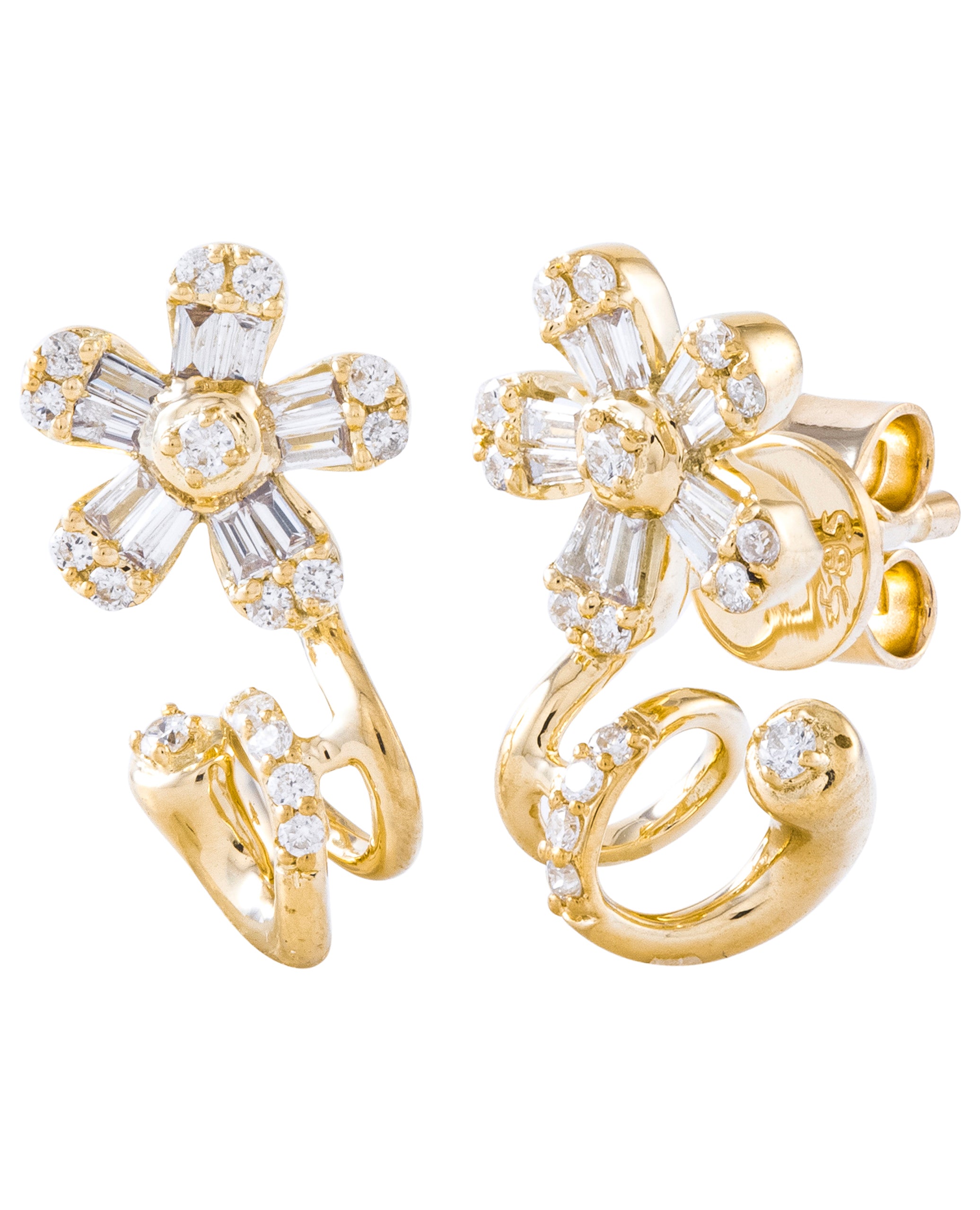 14K Yellow Gold Diamond Flower Earrings