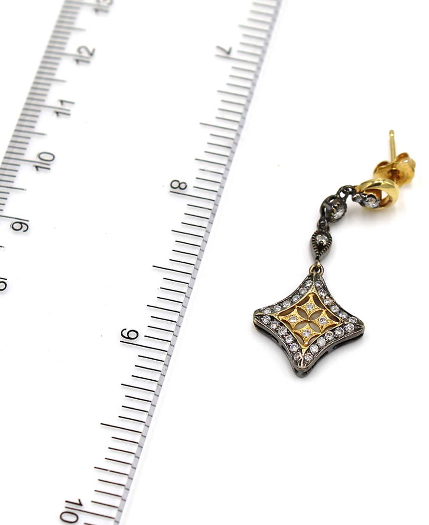 Two Tone Diamond Shape Drop Earrings with 0.75 Carats Diamonds