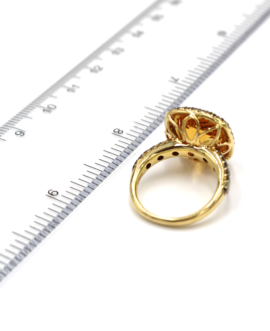 Cushion Shape Citrine Ring with Diamonds & Yellow Sapphires in 18K Gold