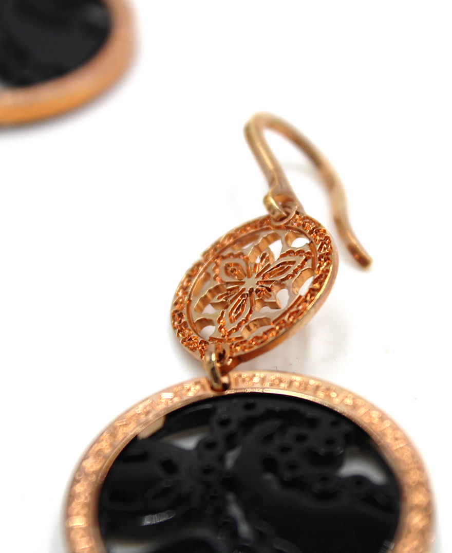 Rebecca Gioielli Pink Circle Drop Earrings in Bronze and 18K Pink Gold Overlay