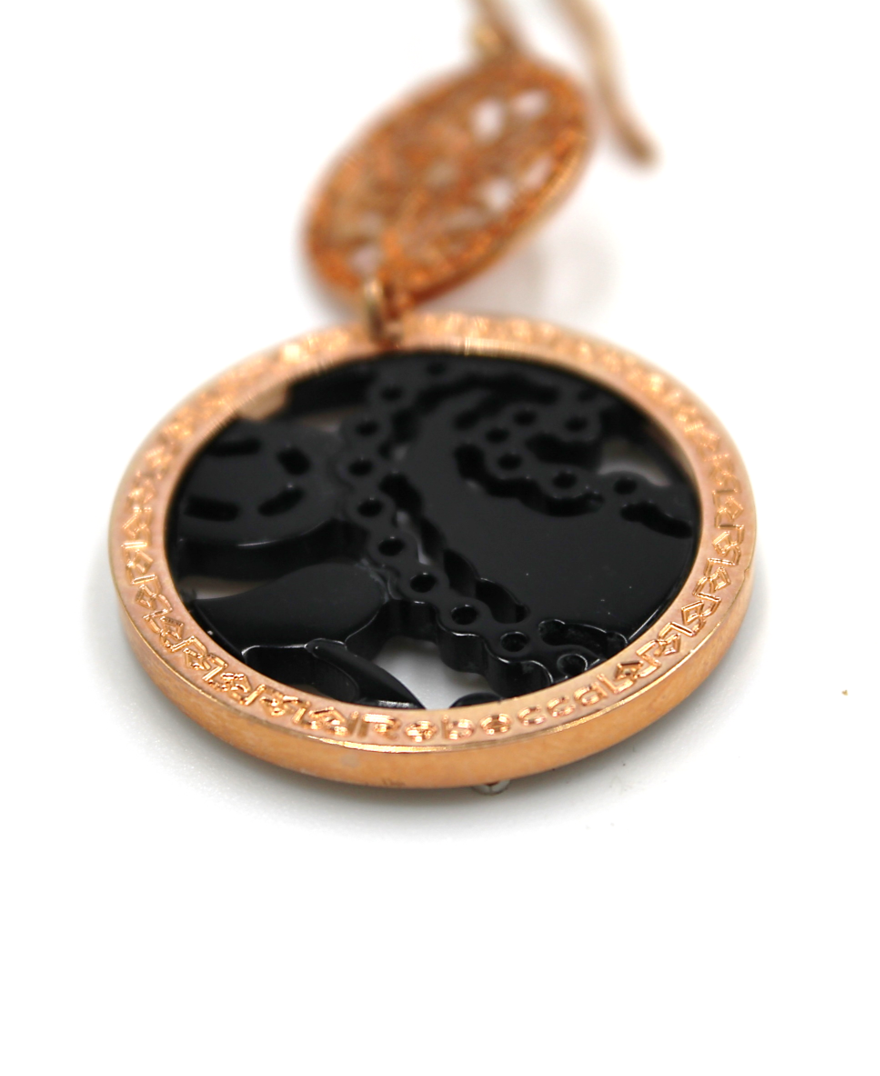 Rebecca Gioielli Pink Circle Drop Earrings in Bronze and 18K Pink Gold Overlay