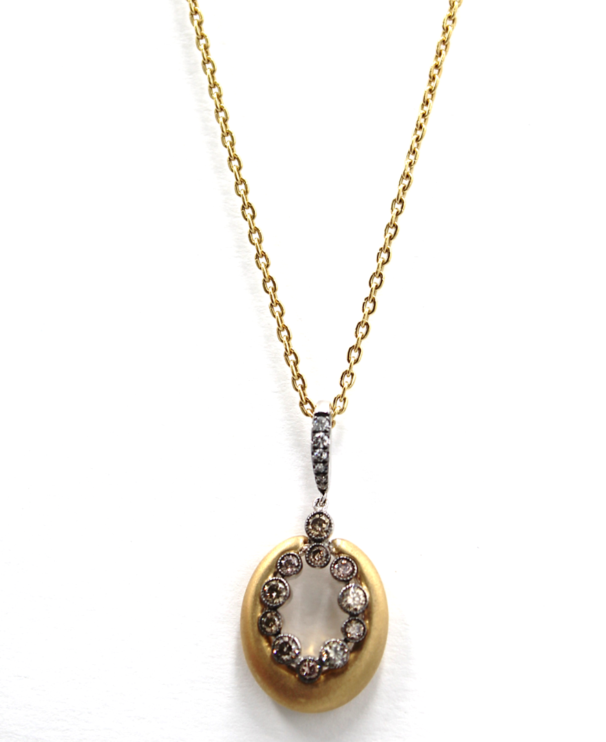 Oval Pendant Necklace with Round Brown Diamonds in 18K Yellow Gold