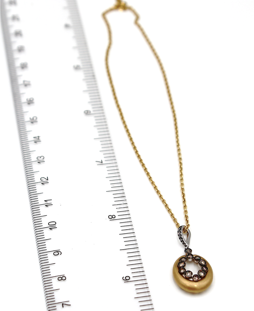 Oval Pendant Necklace with Round Brown Diamonds in 18K Yellow Gold