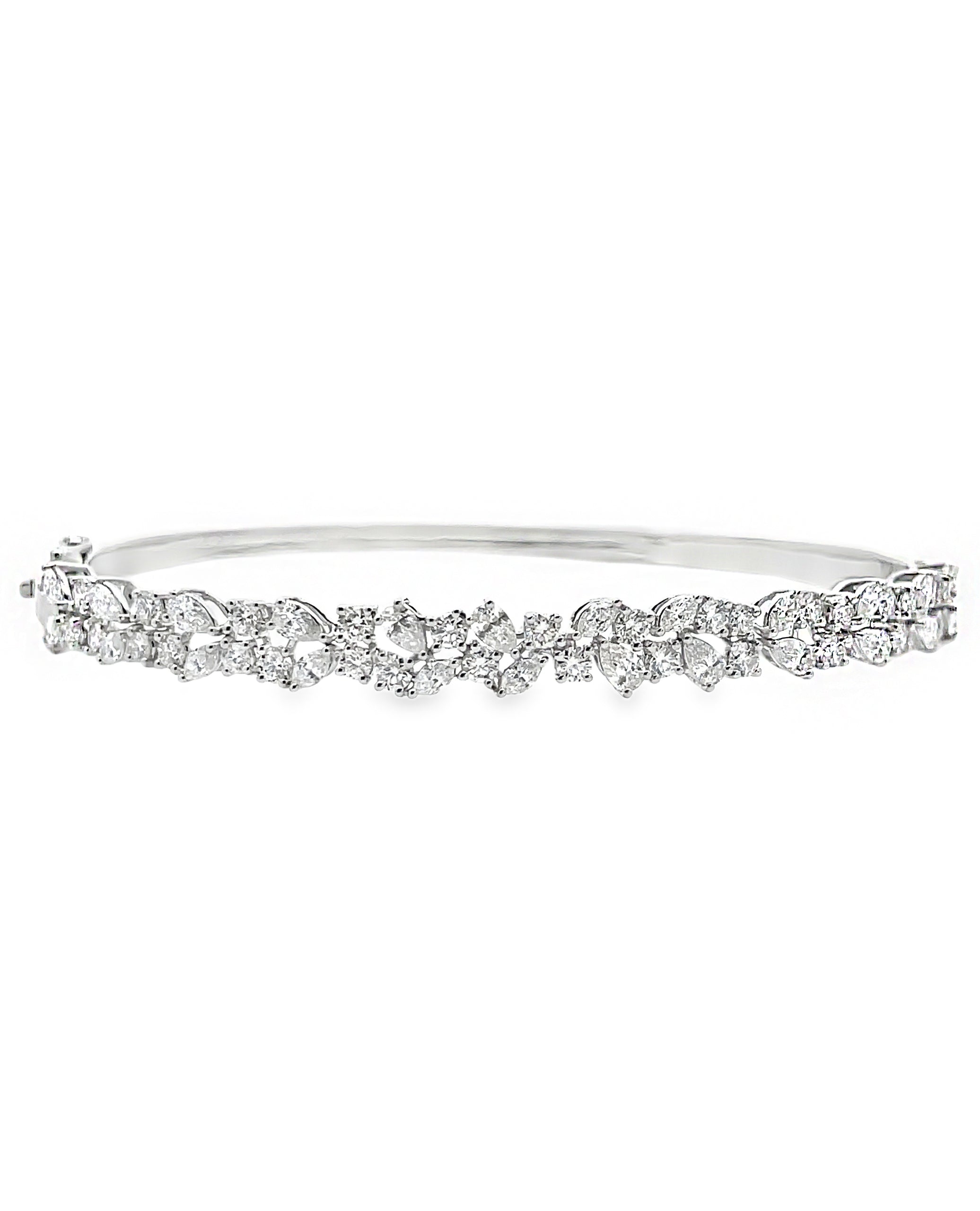 18K White Gold 2.41 Carat Mixed Cut Diamond Bangle Hinged Bracelet