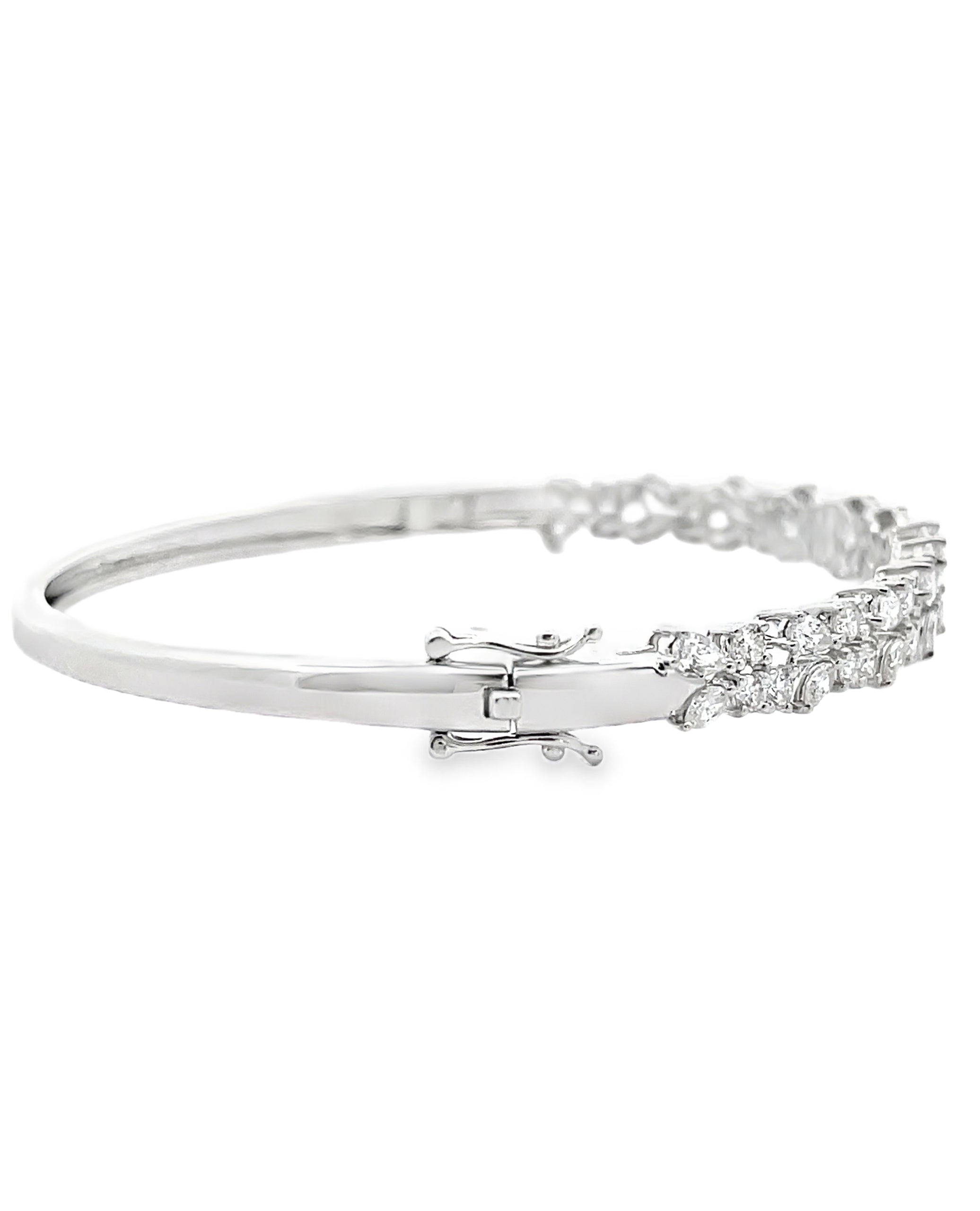 18K White Gold 2.41 Carat Mixed Cut Diamond Bangle Hinged Bracelet