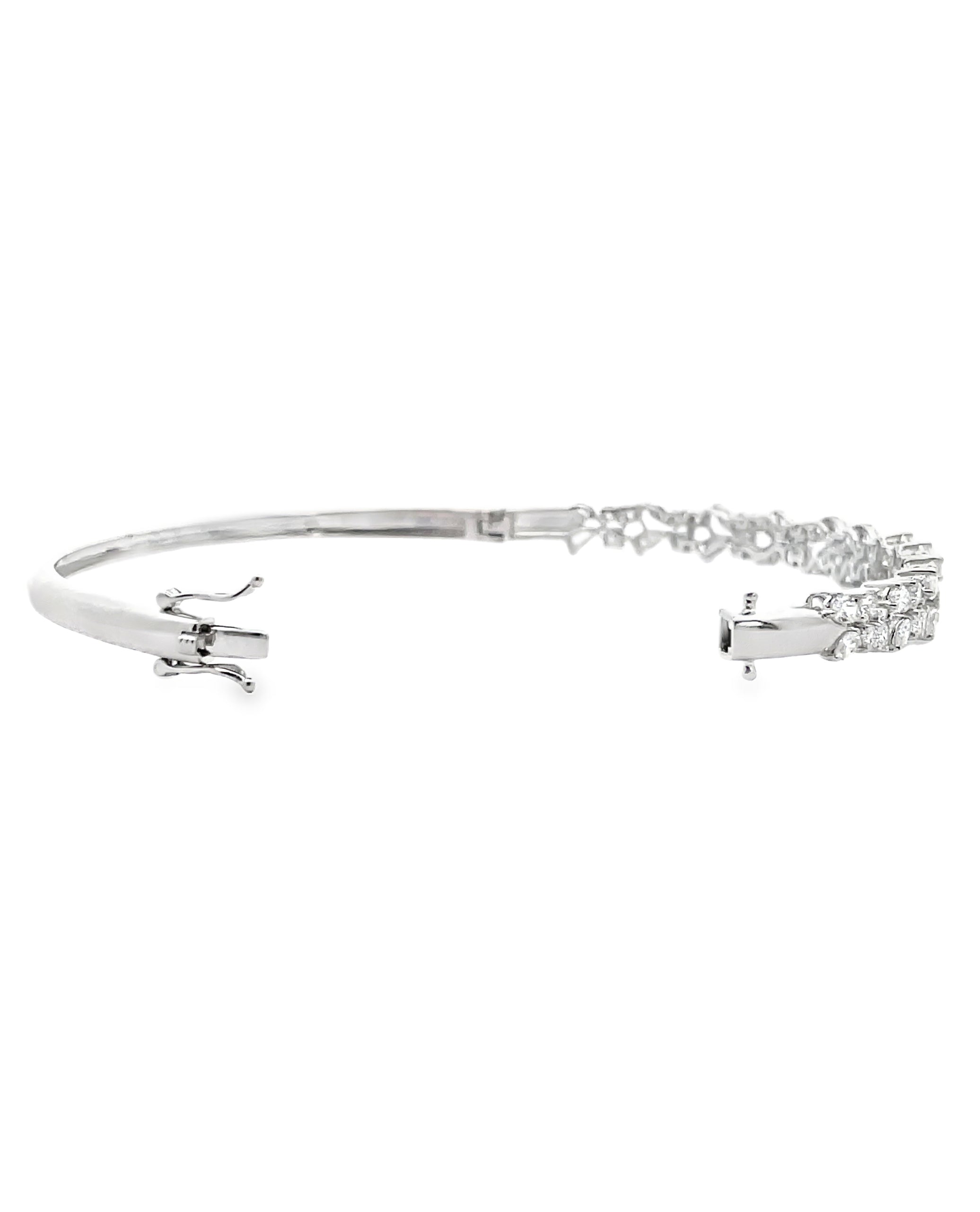 18K White Gold 2.41 Carat Mixed Cut Diamond Bangle Hinged Bracelet