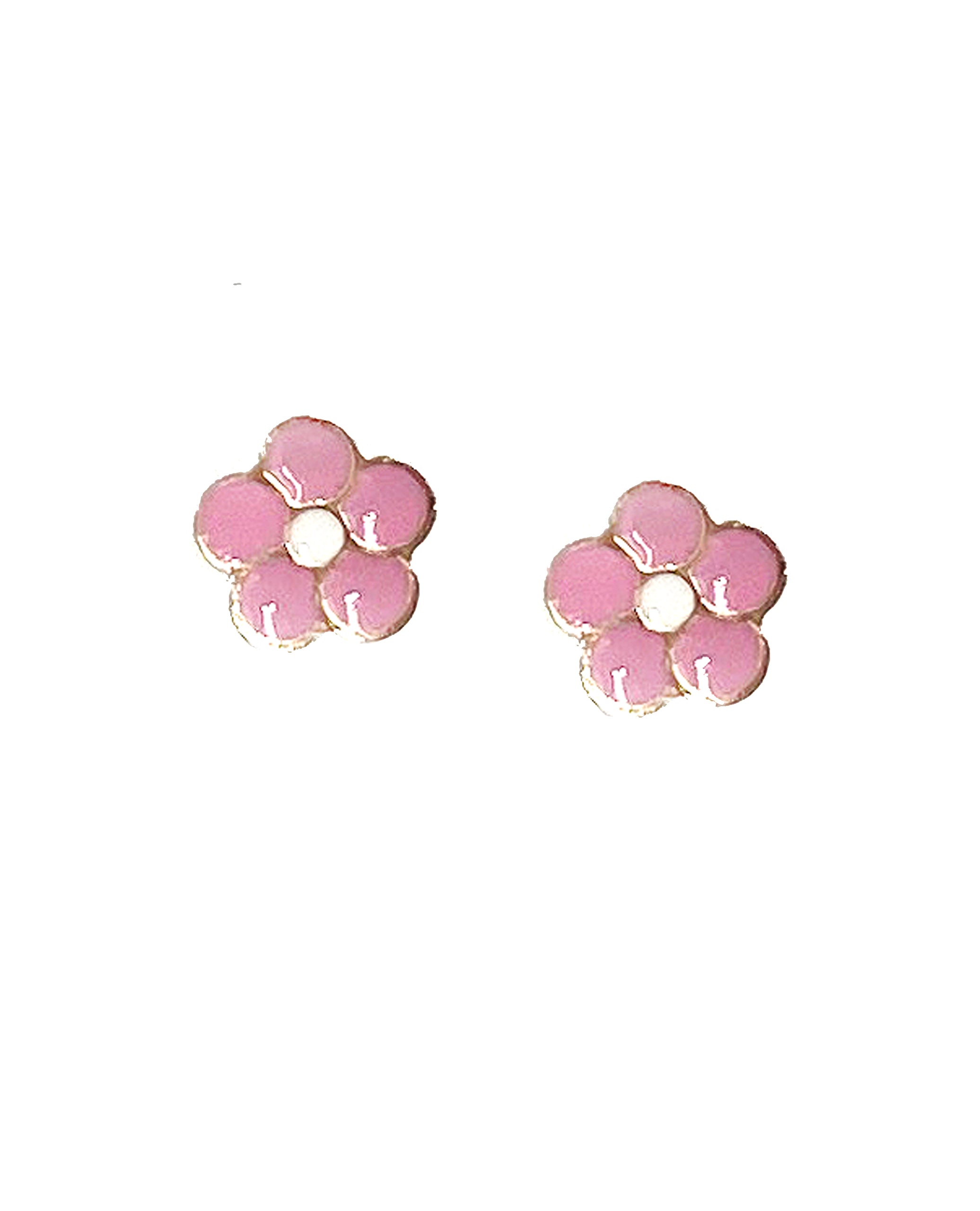 18K Yellow Gold Small Pink Flower Screwback Earrings