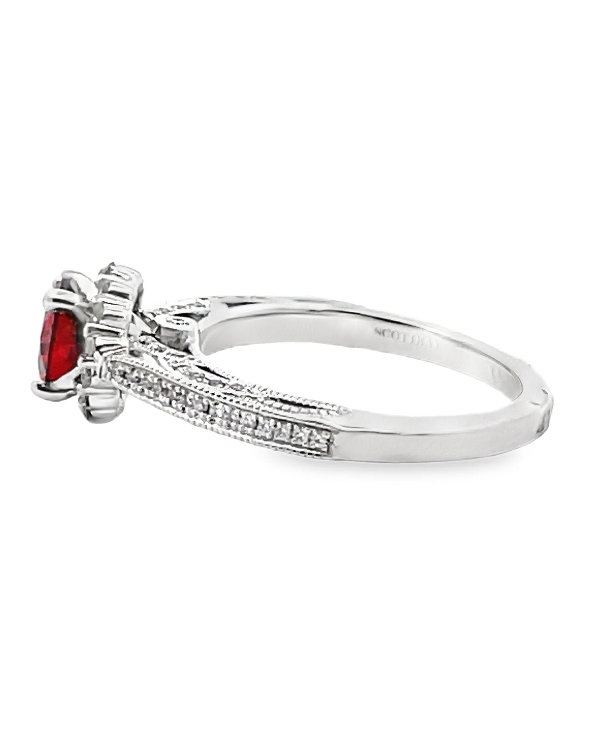 Scott Kay 14K White Gold Ring with Round Garnet 6mm & Diamonds 0.26 Carat