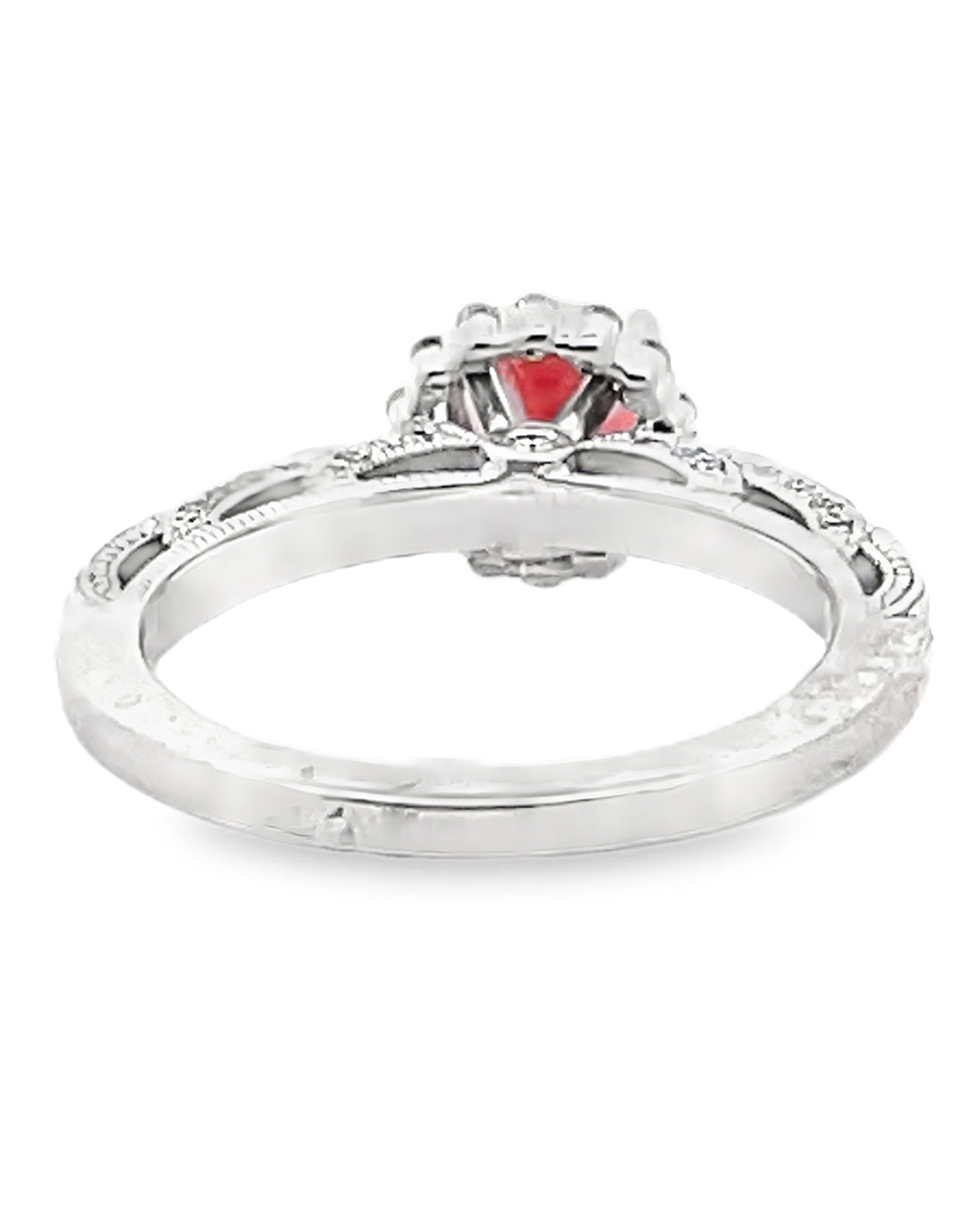 Scott Kay 14K White Gold Ring with Round Garnet 6mm & Diamonds 0.26 Carat