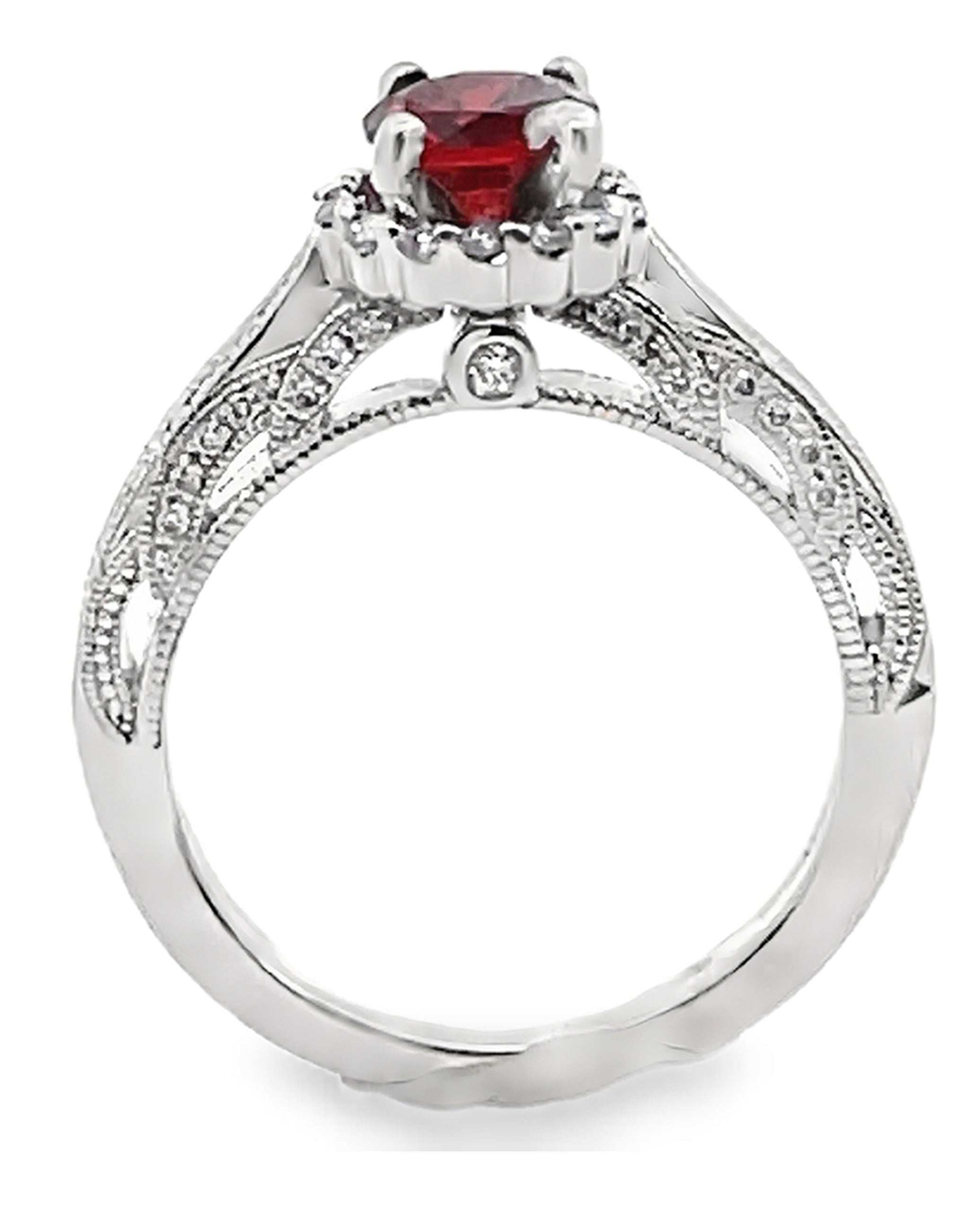 Scott Kay 14K White Gold Ring with Round Garnet 6mm & Diamonds 0.26 Carat