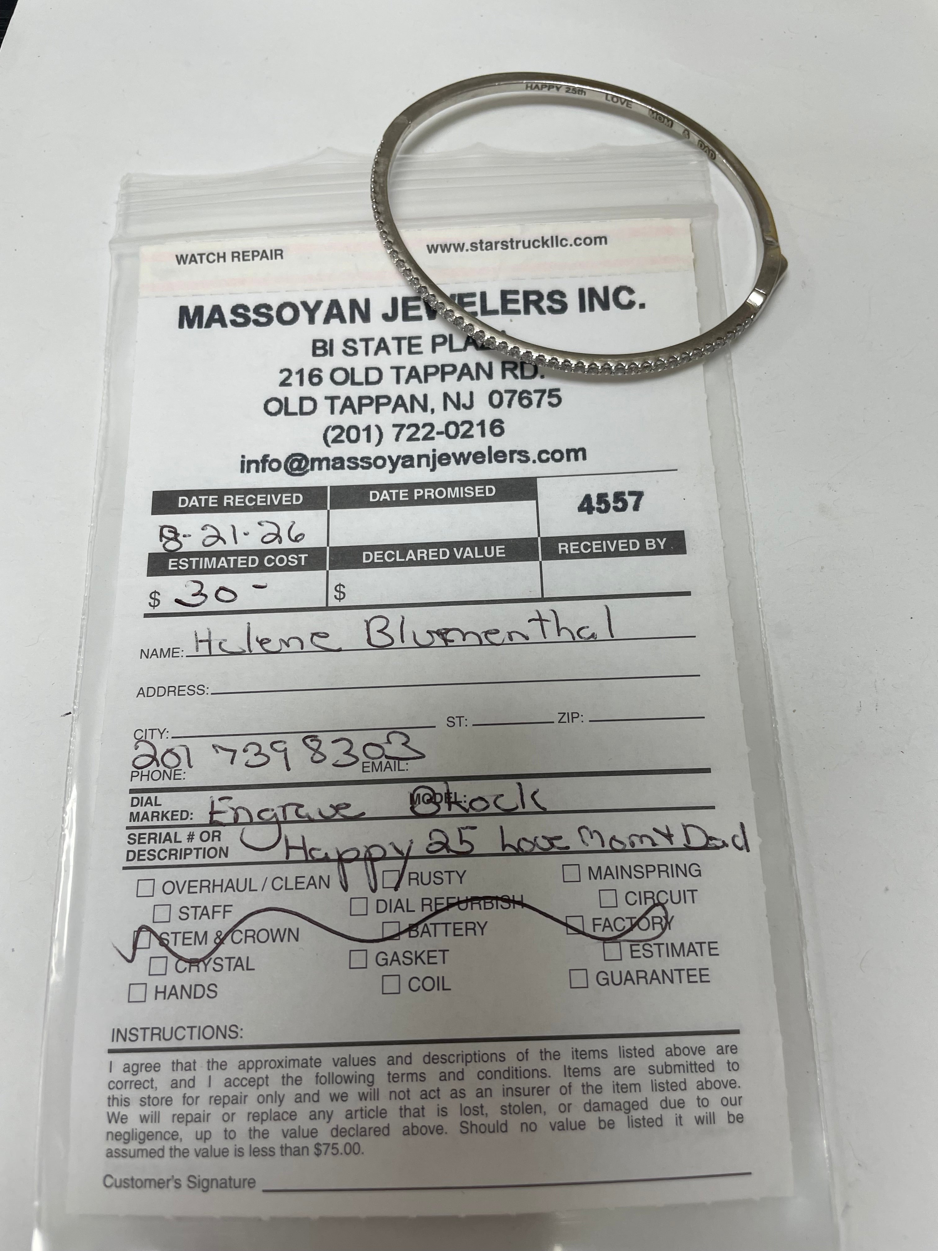 Repair: Bangle bracelet engraving