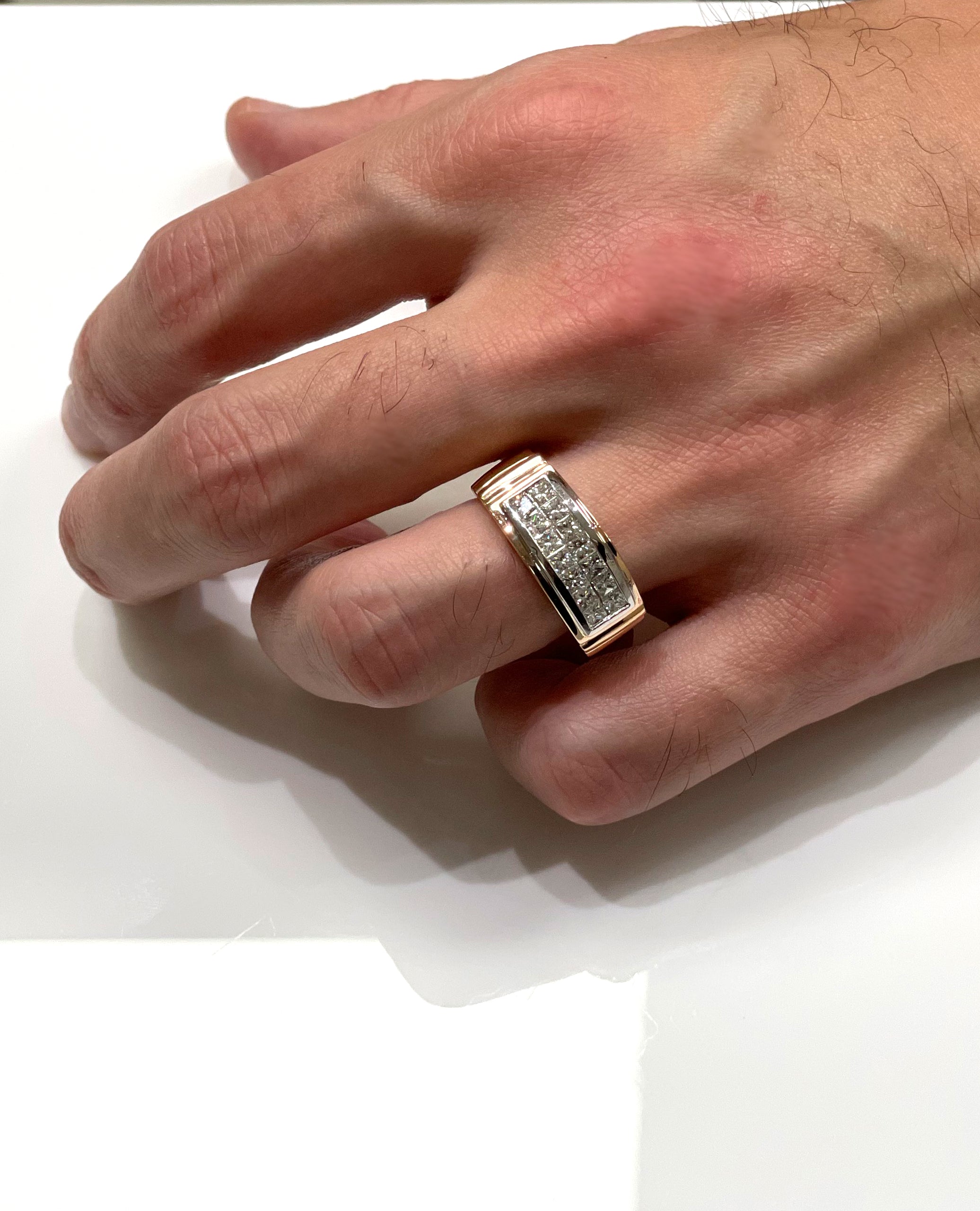 14K Rose Gold Invisibly Set Men's Diamond Ring