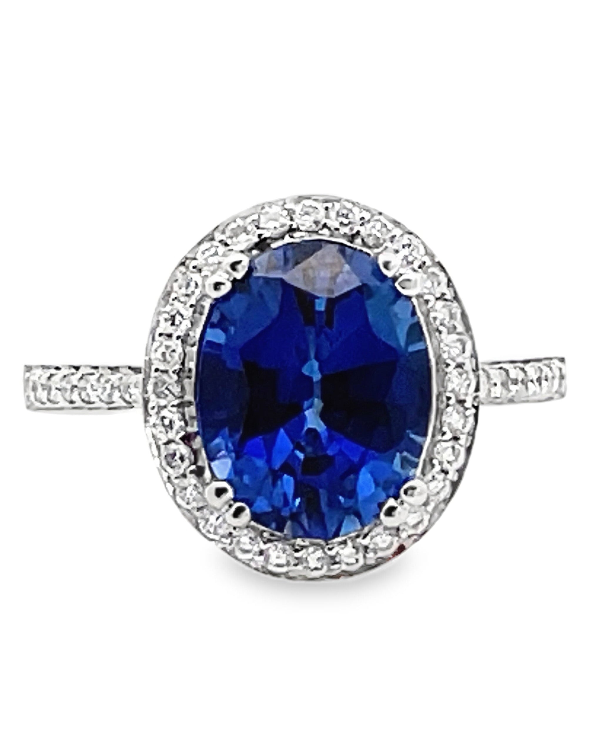 Vanna K 18K White Gold Round Diamonds and Oval Lab Grown Sapphire 3.68 Carats Ring