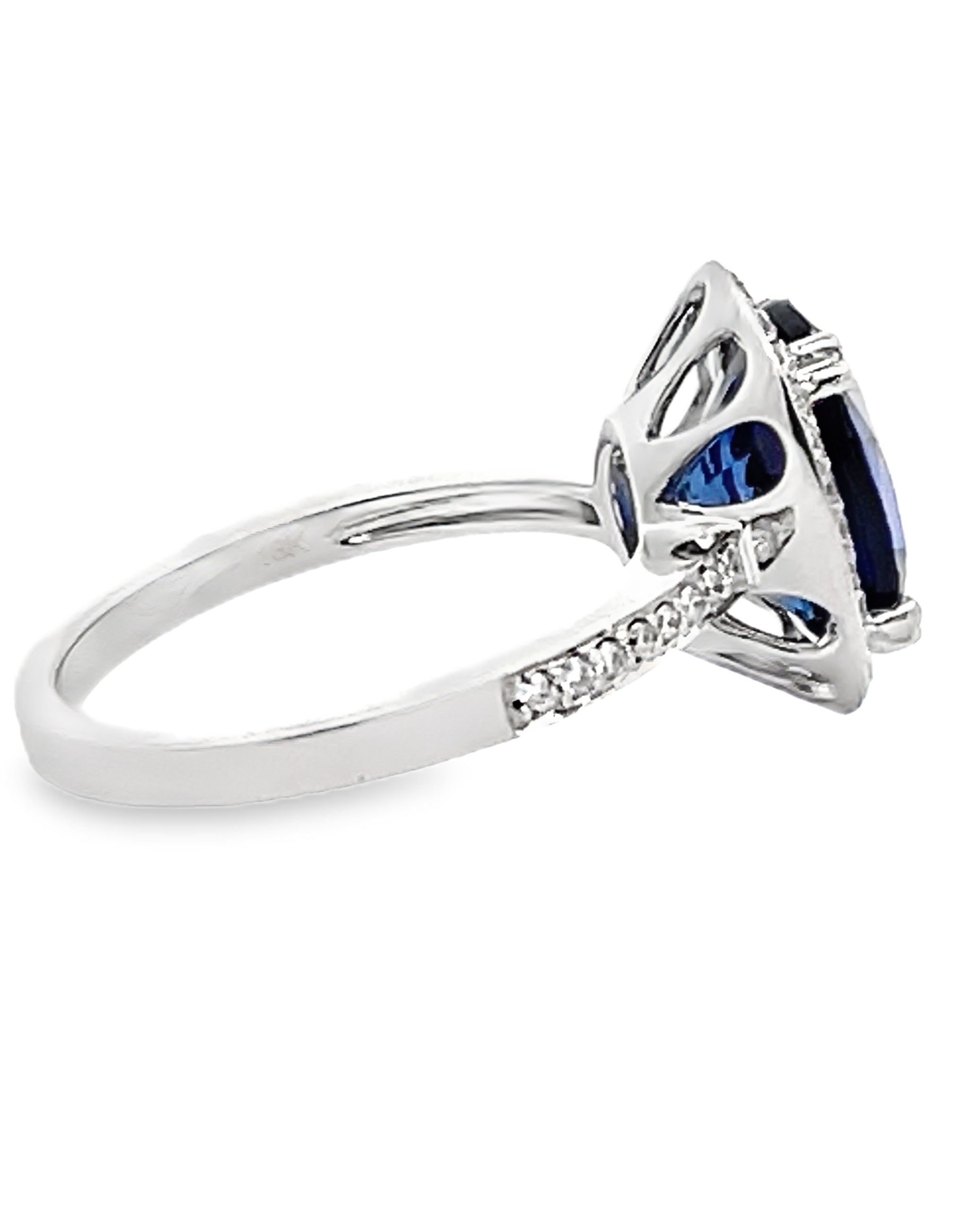 Vanna K 18K White Gold Round Diamonds and Oval Lab Grown Sapphire 3.68 Carats Ring