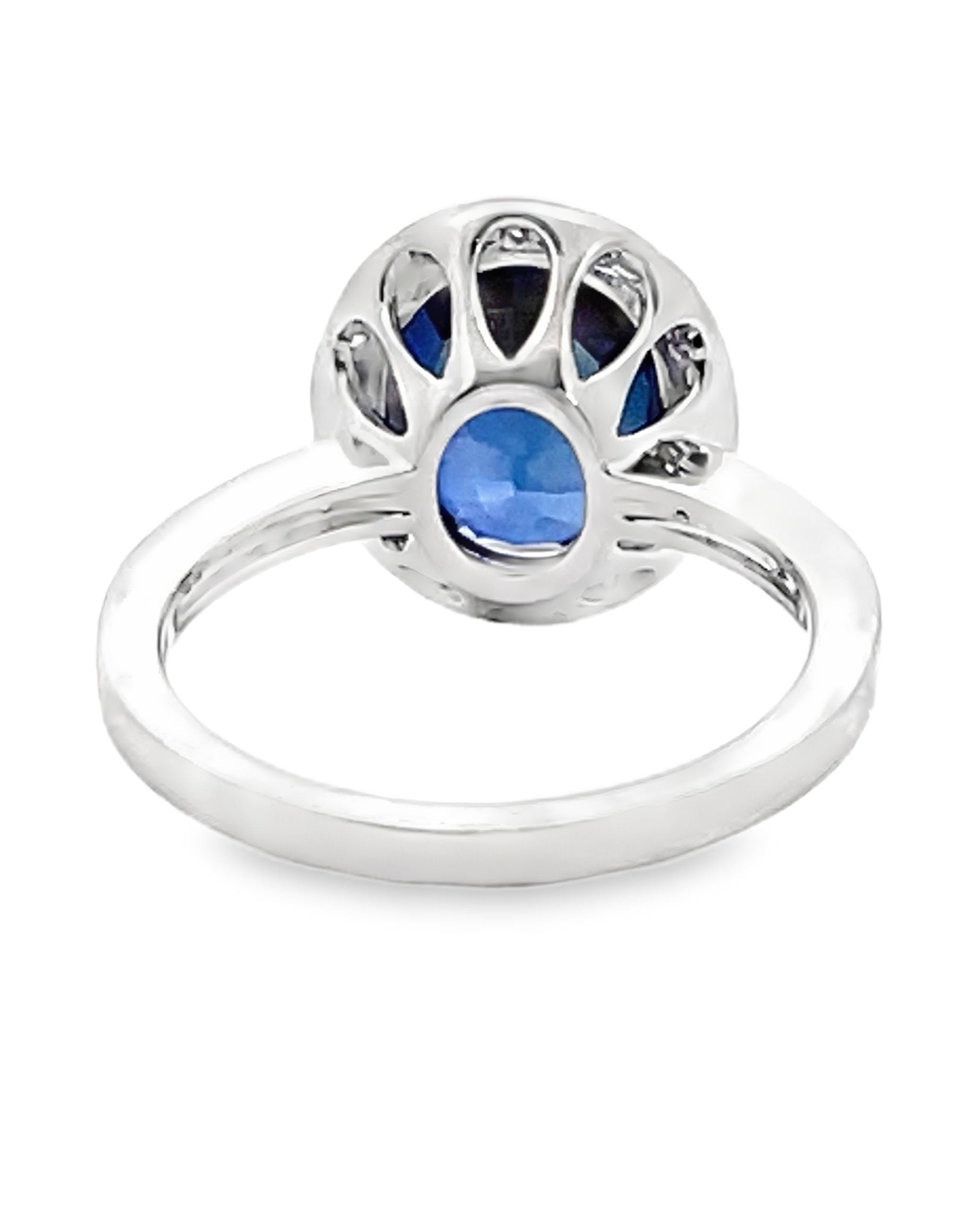 Vanna K 18K White Gold Round Diamonds and Oval Lab Grown Sapphire 3.68 Carats Ring