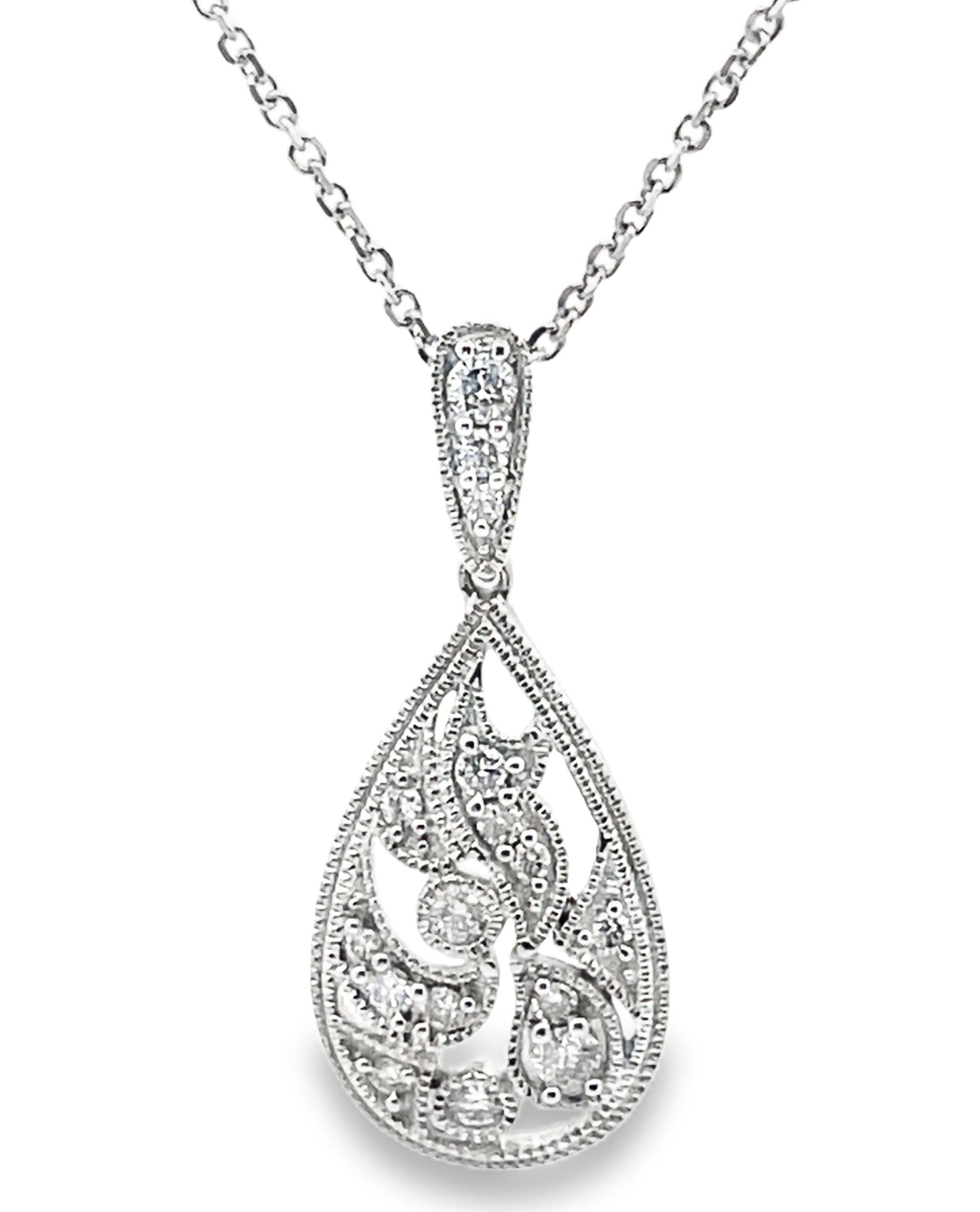 Pear Shape Diamond Drop Pendant Necklace 14K White Gold