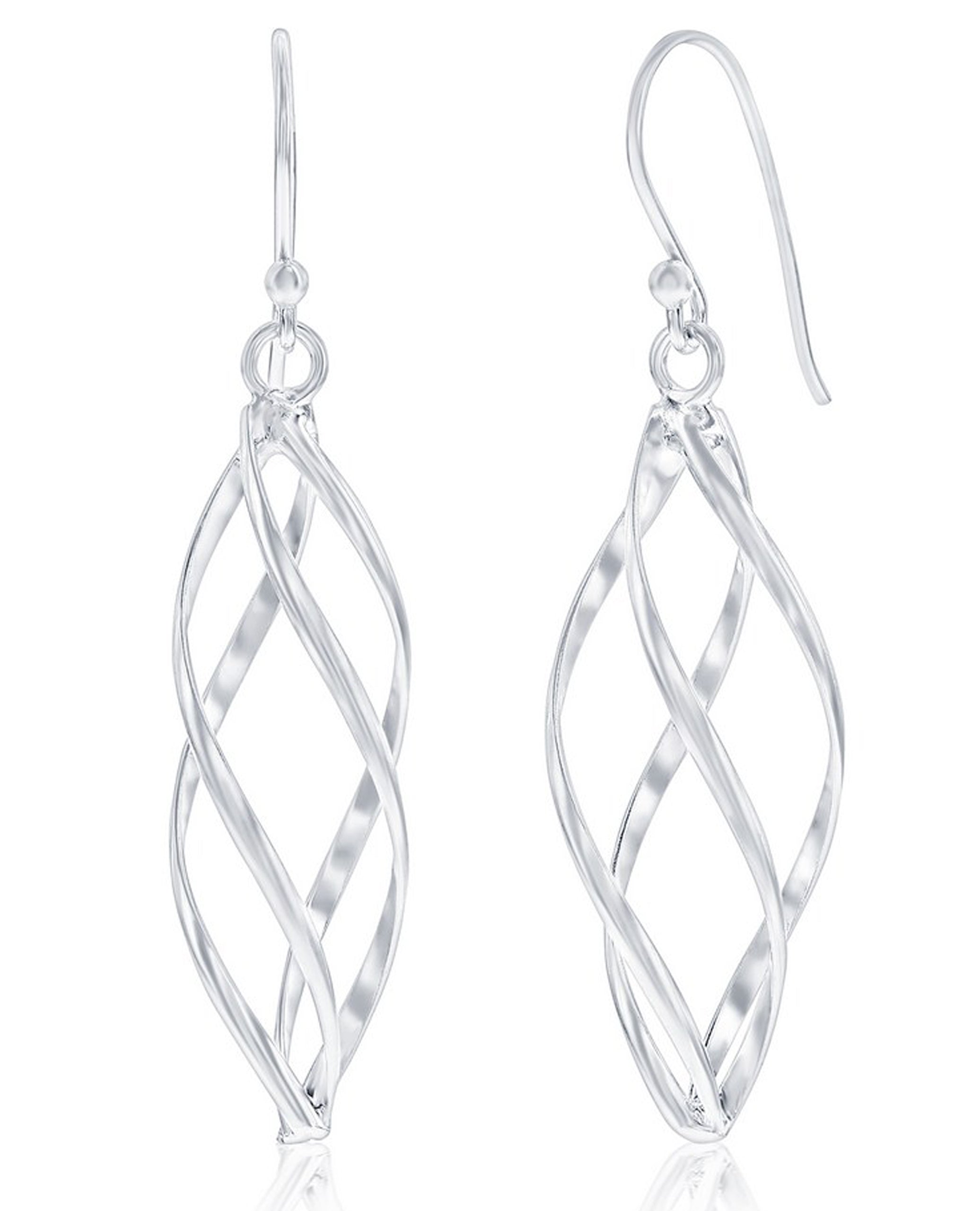 Sterling Silver Long Twisted Earrings with French Wire Back