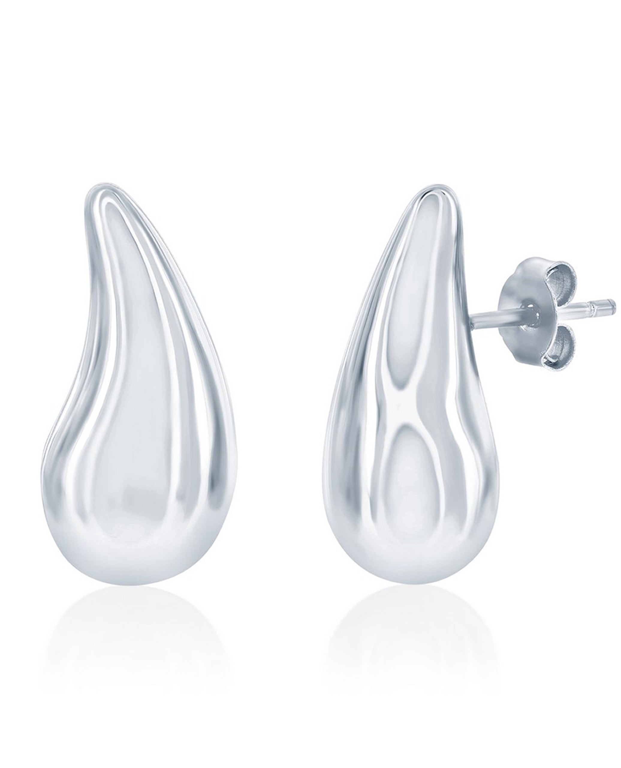 Sterling Silver Curved Puffed Teardrop Earrings
