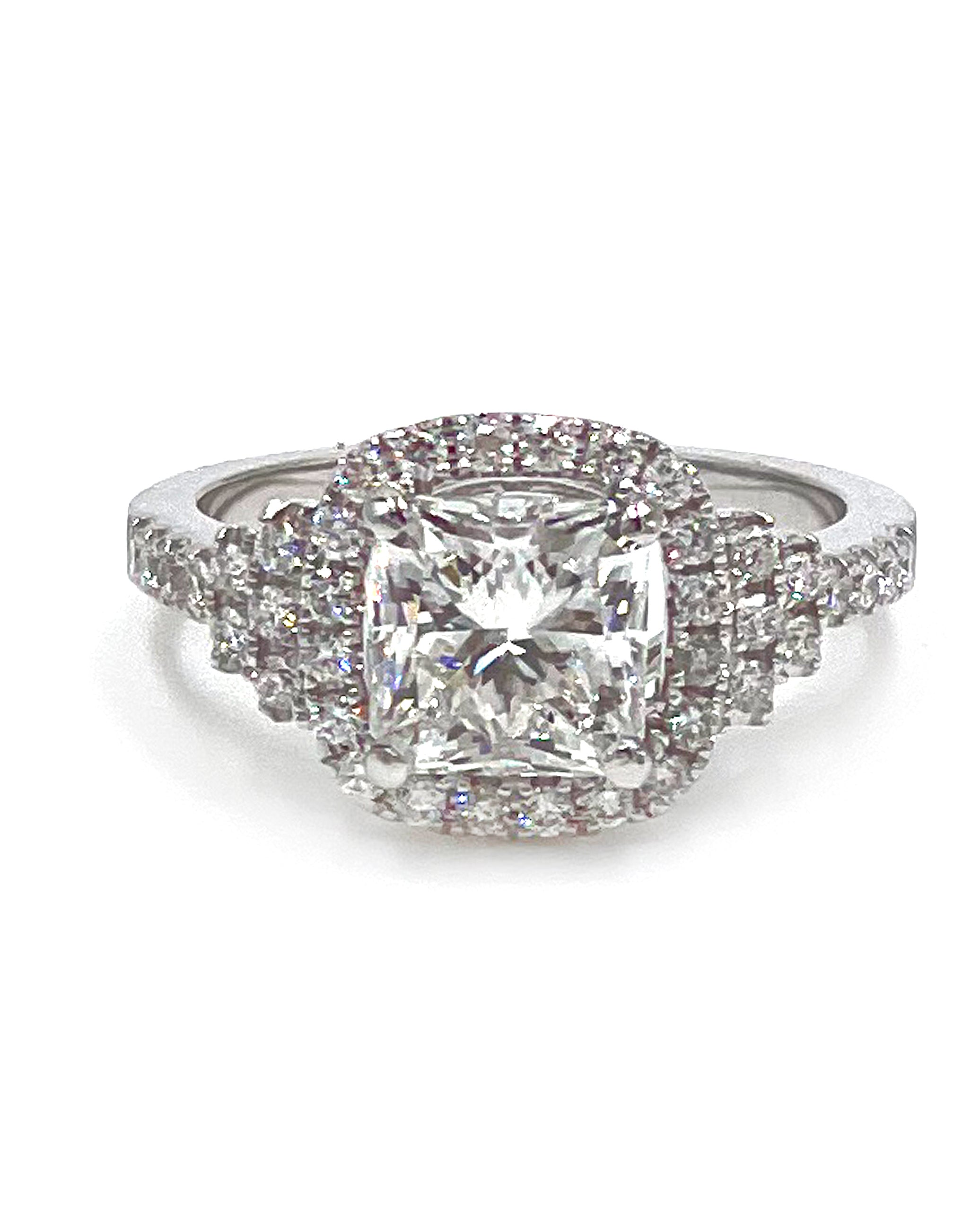 18K White Gold Ring with Center Radiant Cut Diamond 2.03 carats