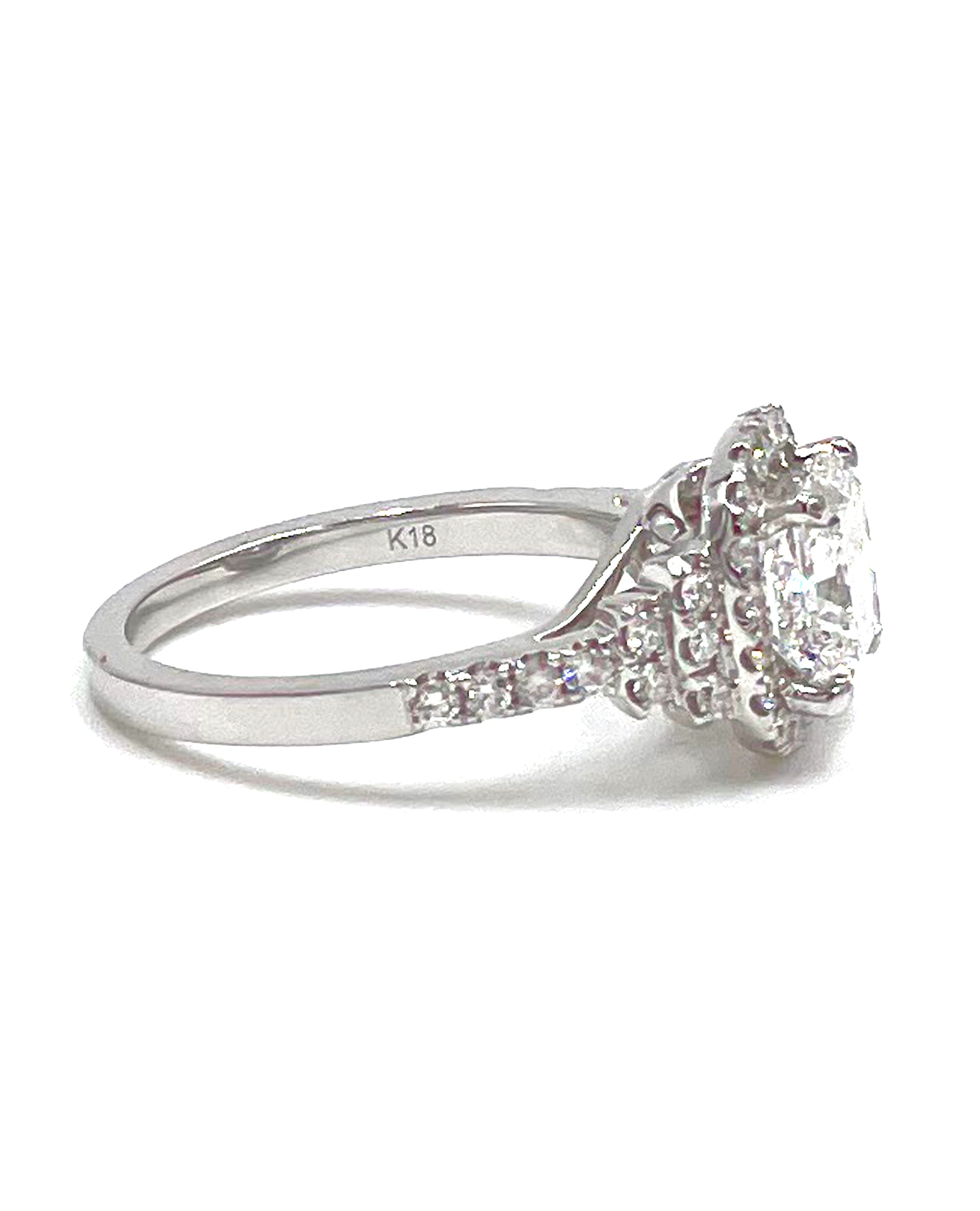 18K White Gold Ring with Center Radiant Cut Diamond 2.03 carats