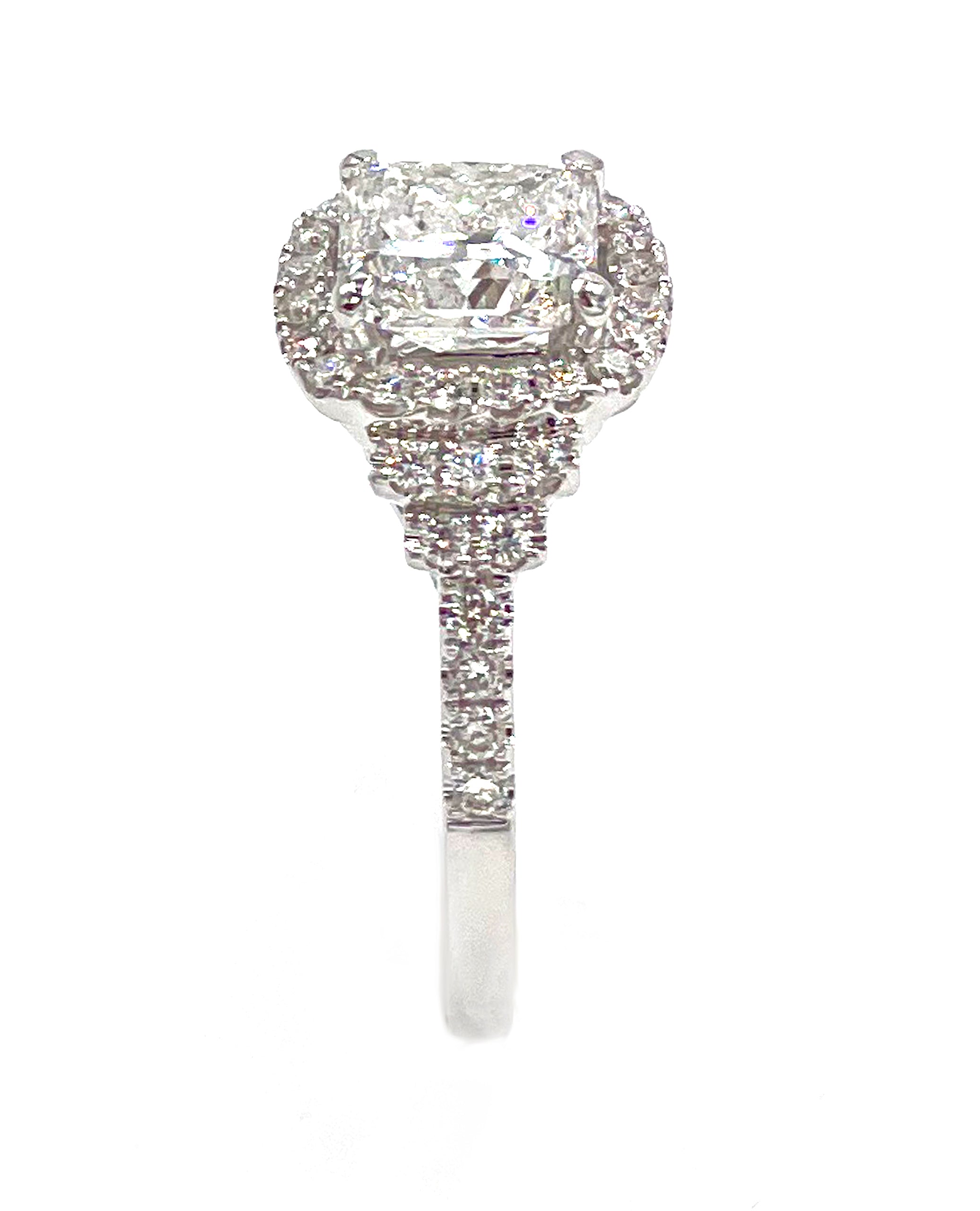 18K White Gold Ring with Center Radiant Cut Diamond 2.03 carats