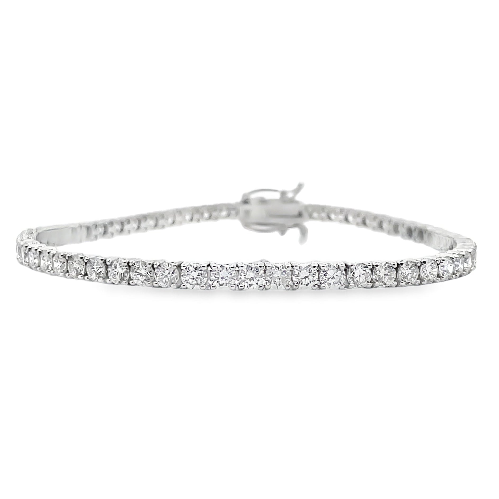 14K White Gold Tennis Bracelet with 58 Lab Grown Round Diamonds 5.25 Carats