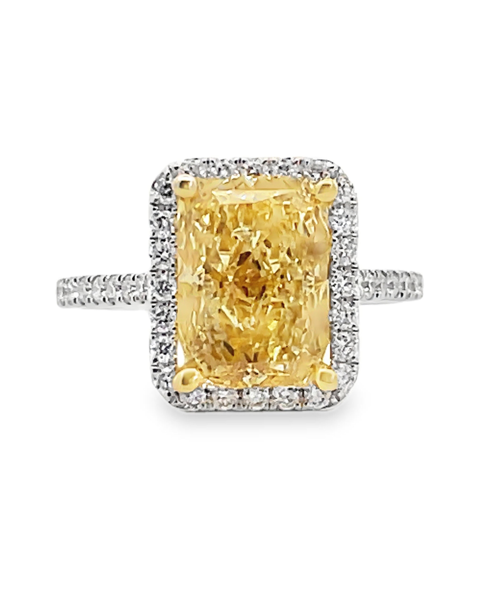 18K White Gold Ring with Lab Grown Fancy Vivid Yellow Diamond
