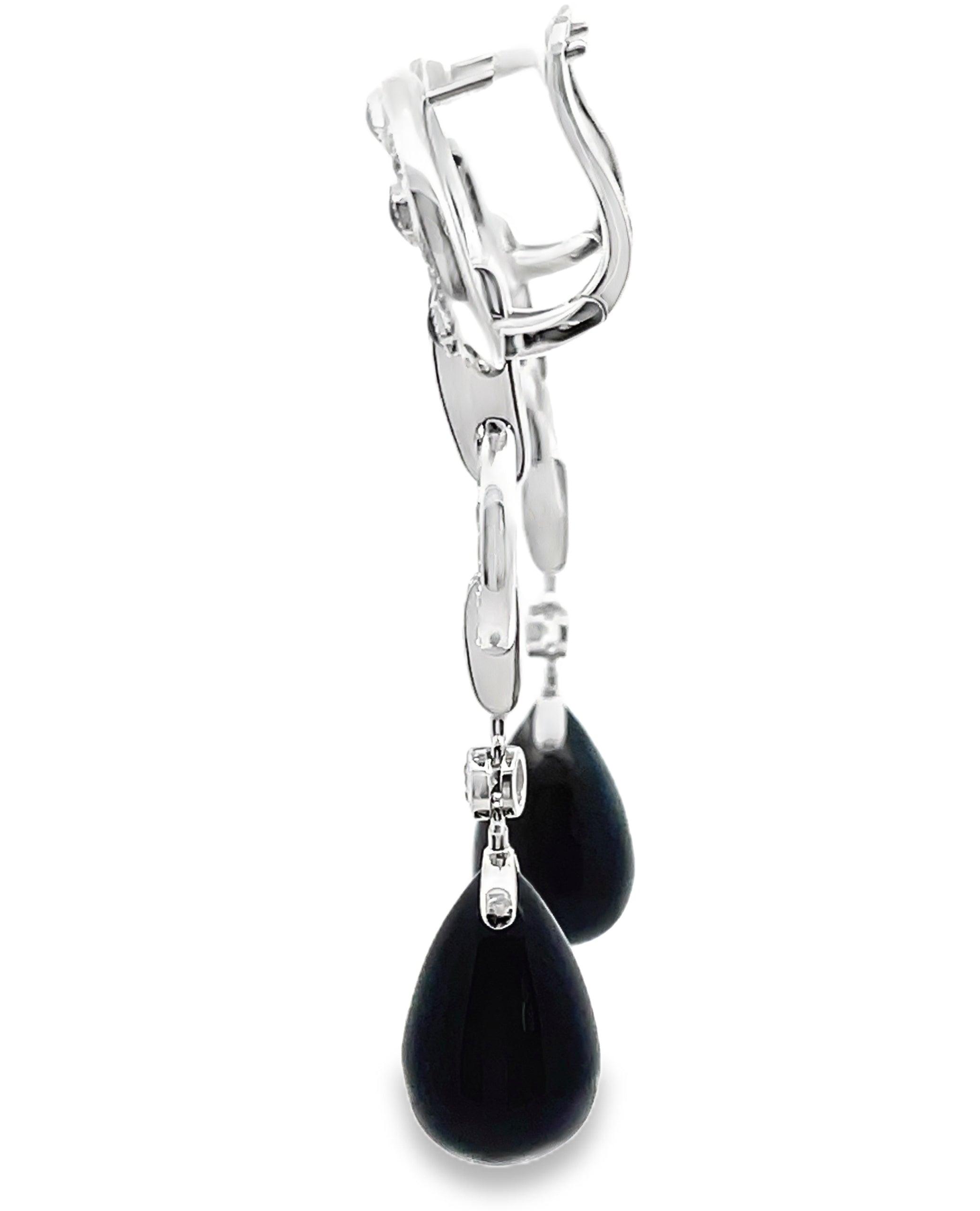 18K White Gold Onyx & Diamond Drop Earrings