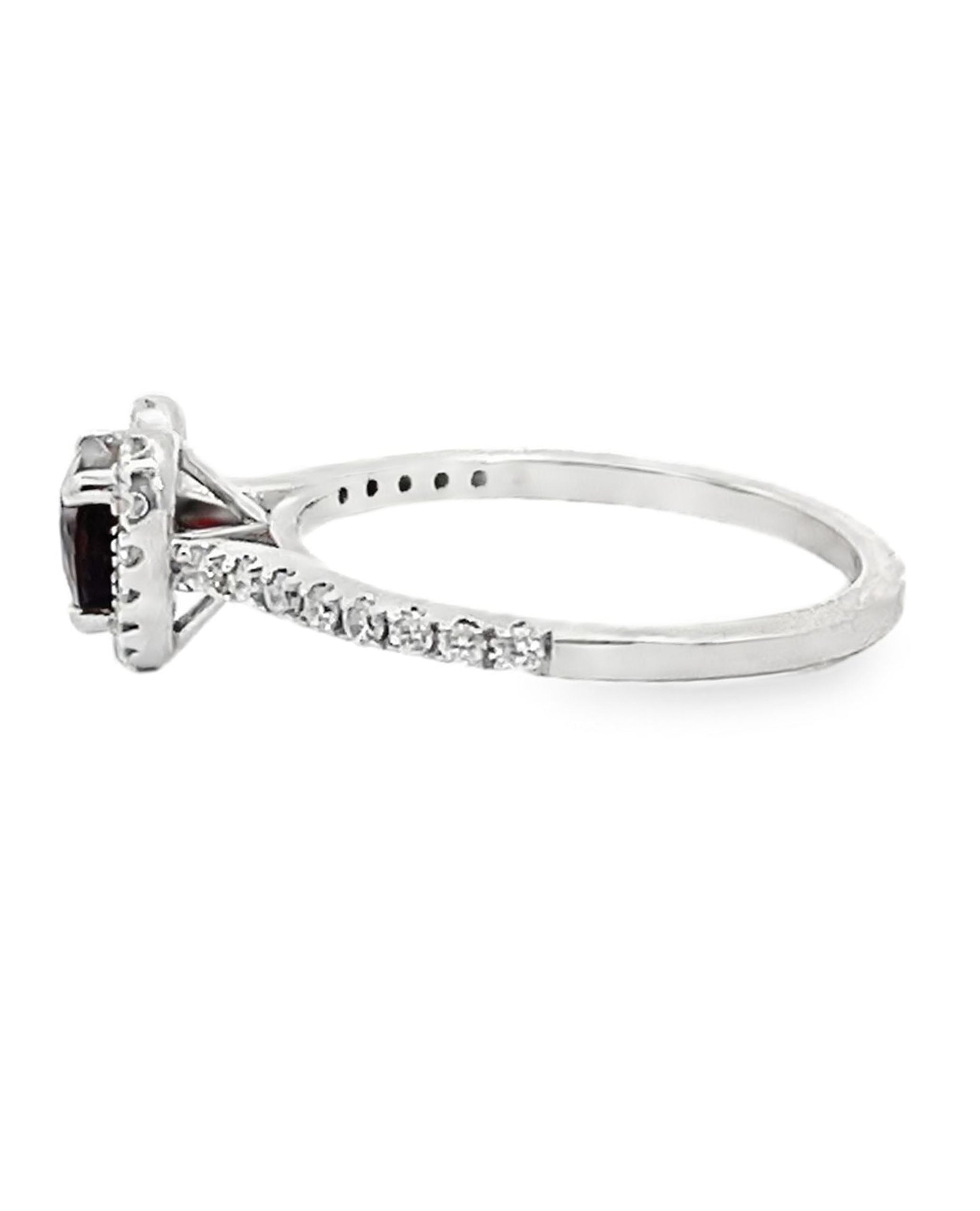 14K White Gold Ruby Heart Halo Ring with Diamonds