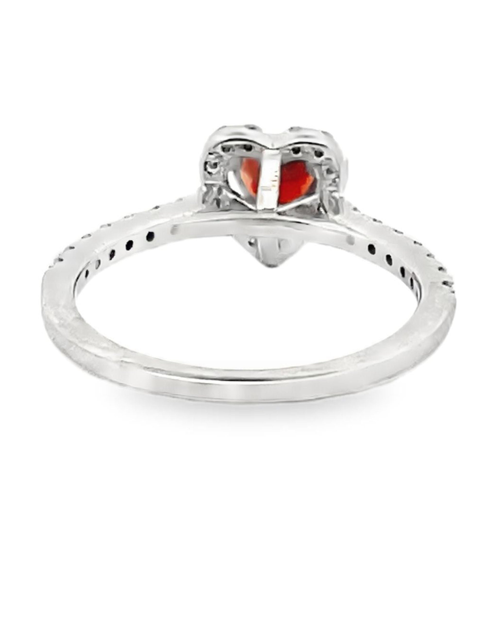 14K White Gold Ruby Heart Halo Ring with Diamonds