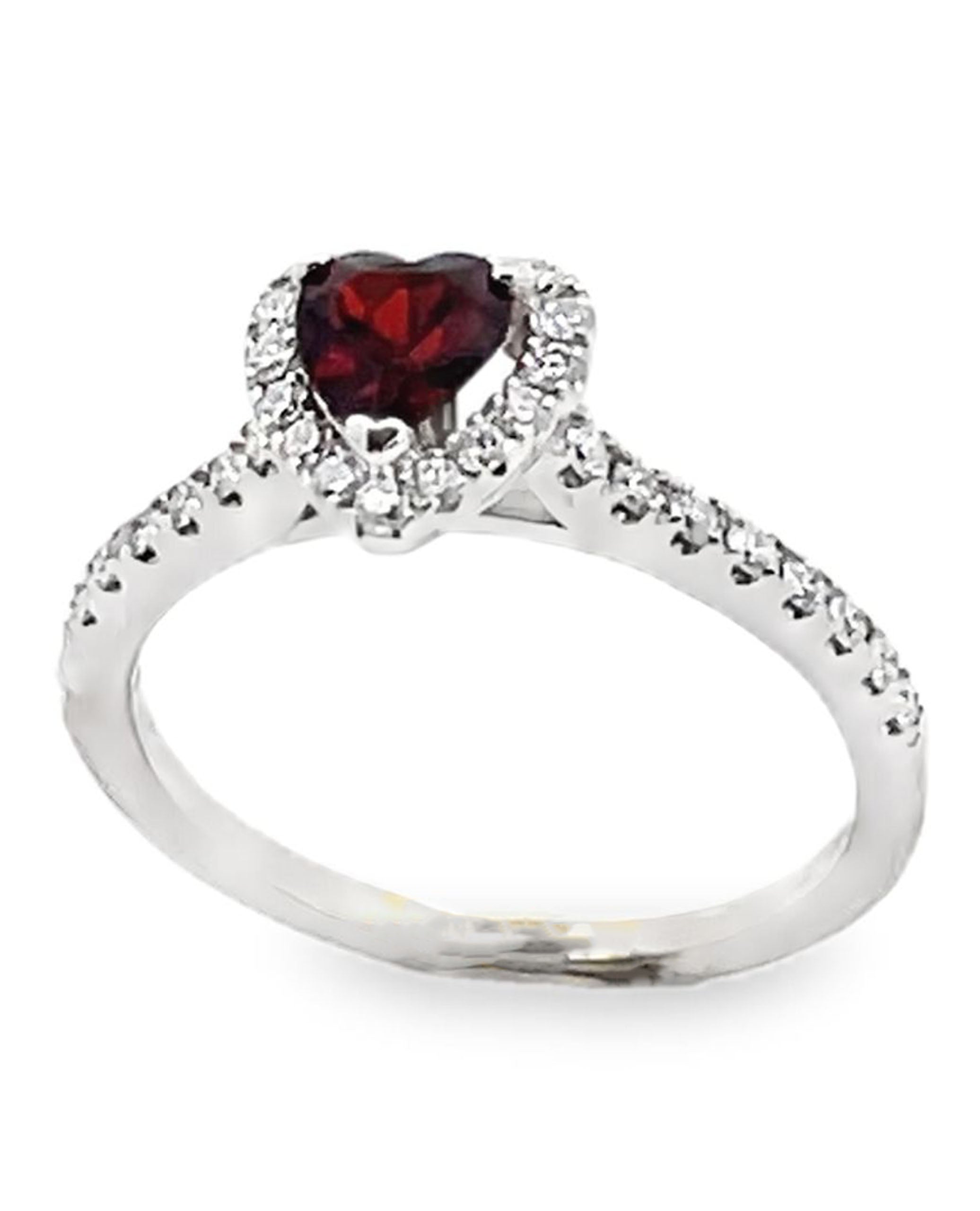 14K White Gold Ruby Heart Halo Ring with Diamonds