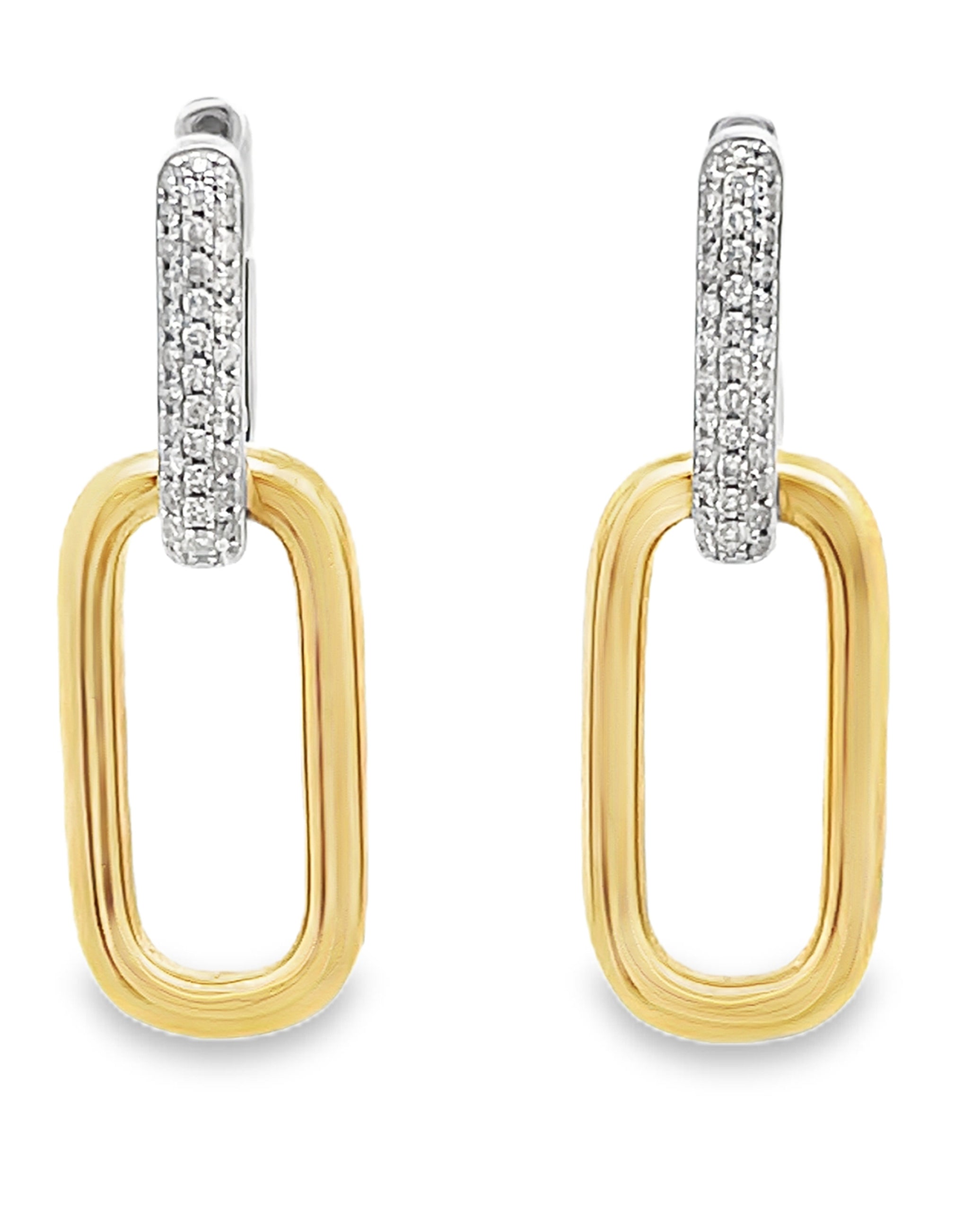 18K Yellow and White Gold Diamond Paperclip Earrings