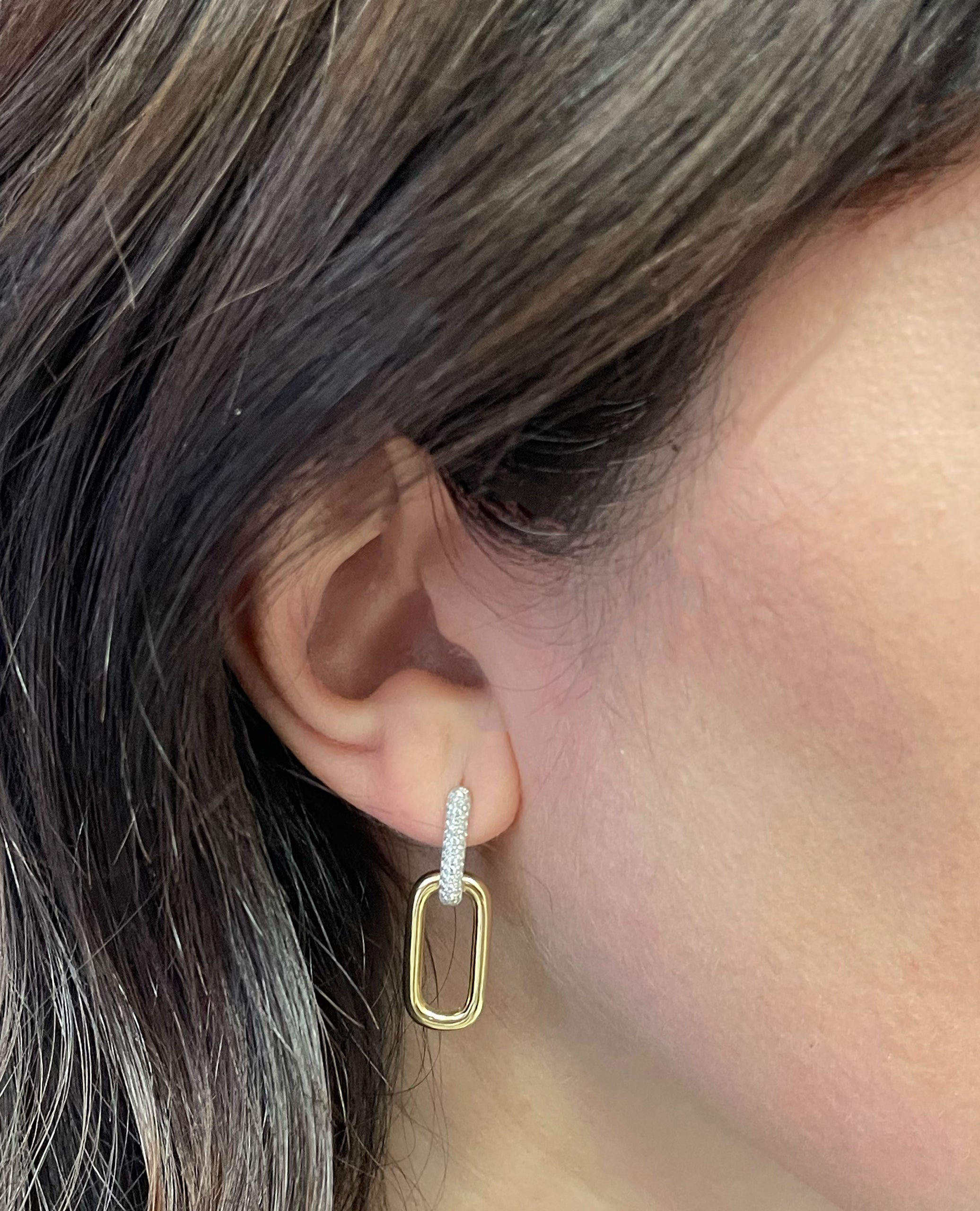 18K Yellow and White Gold Diamond Paperclip Earrings