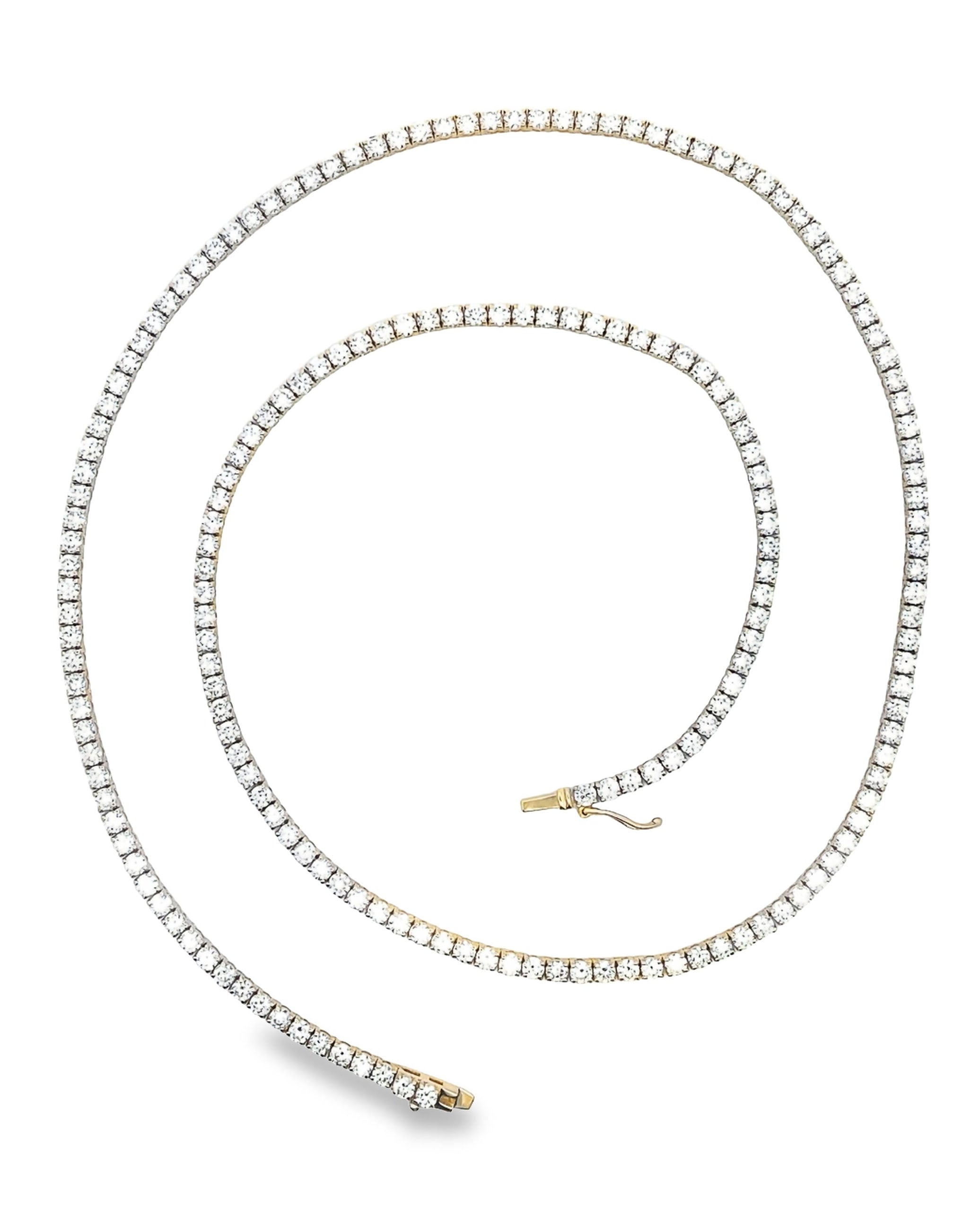 14K Yellow Gold Lab Grown Tennis Necklace - 14.45 carats - 22 inches